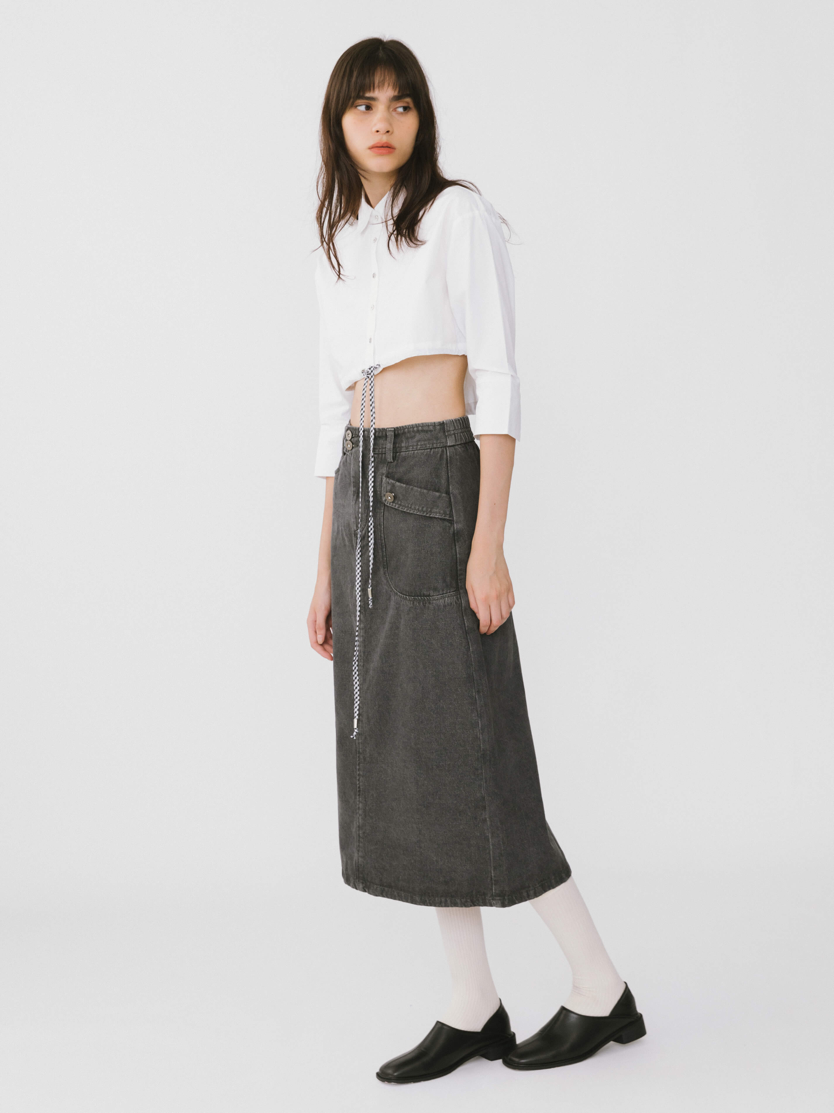 Extra Cropped Shirt with Drawstring Waist-4
