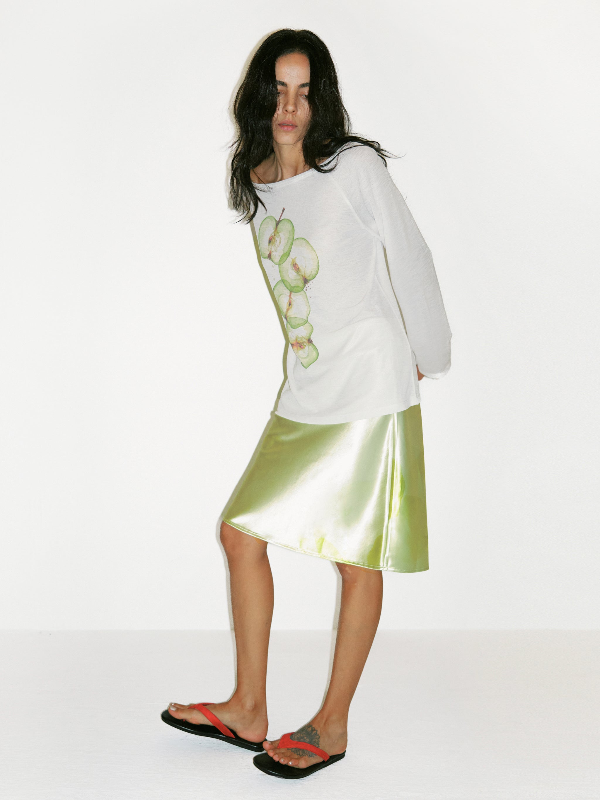 CUBIC Satin A-Line Midi Slip Skirt-4