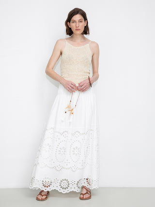 Eyelet Floral Elastic Waist Maxi Skirt