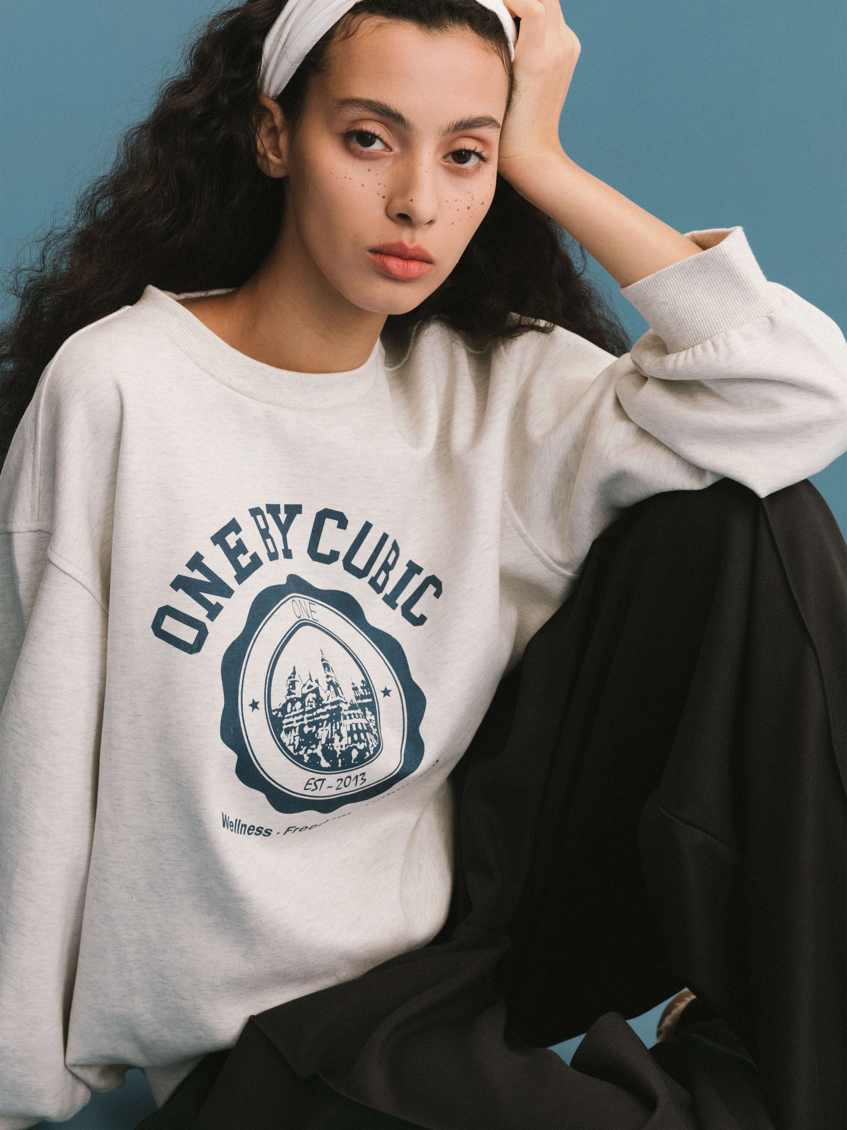 cubic ONE BY CUBIC Oversized Crew Neck 100% Cotton Sweatshirt SaddleBrown