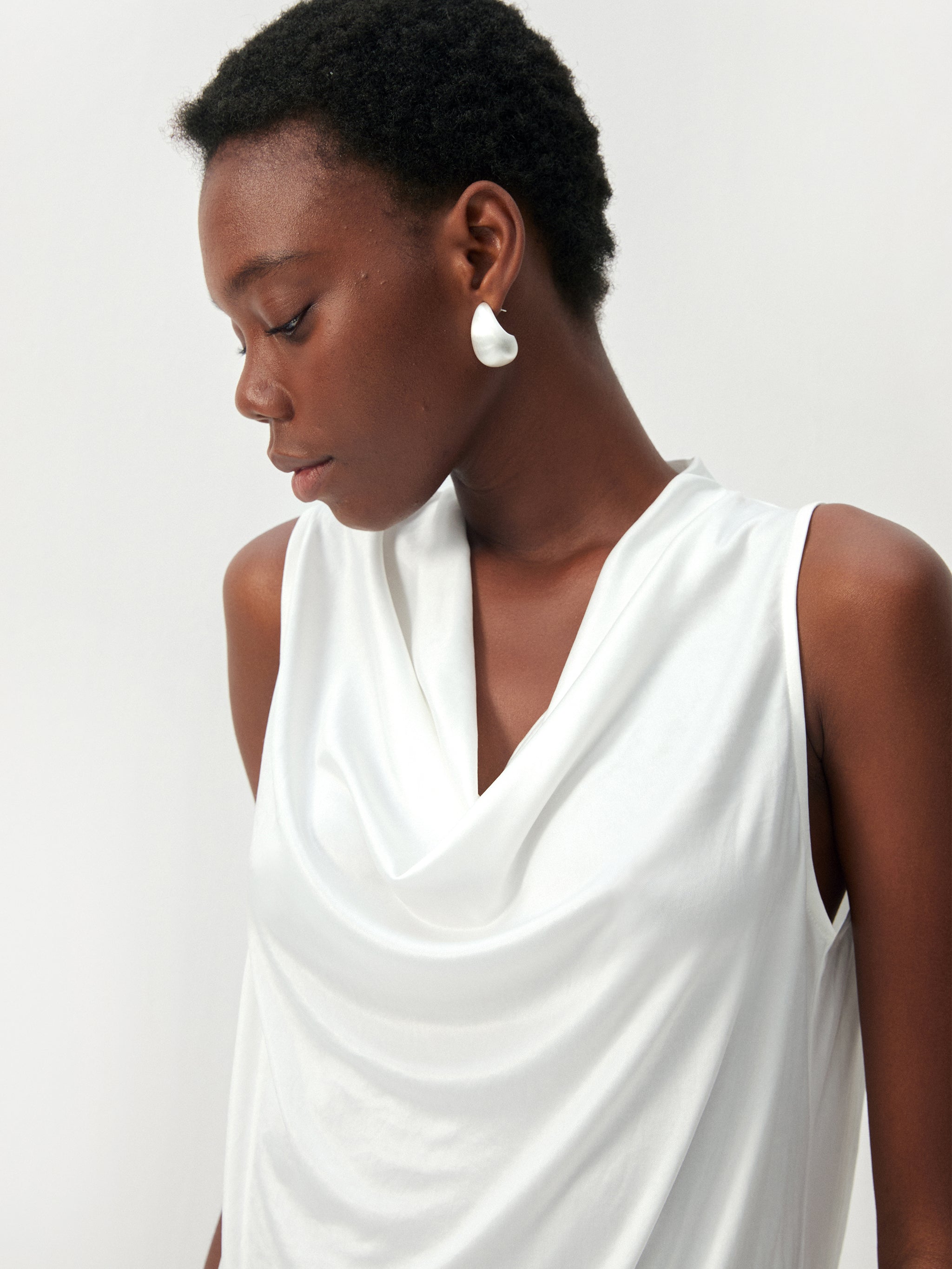 CUBIC Acetate Solid Cowl Neck Sleeveless Top-4