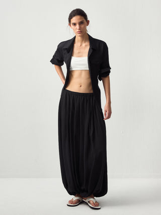 Pleated Balloon-Leg Elastic-Waist Trousers