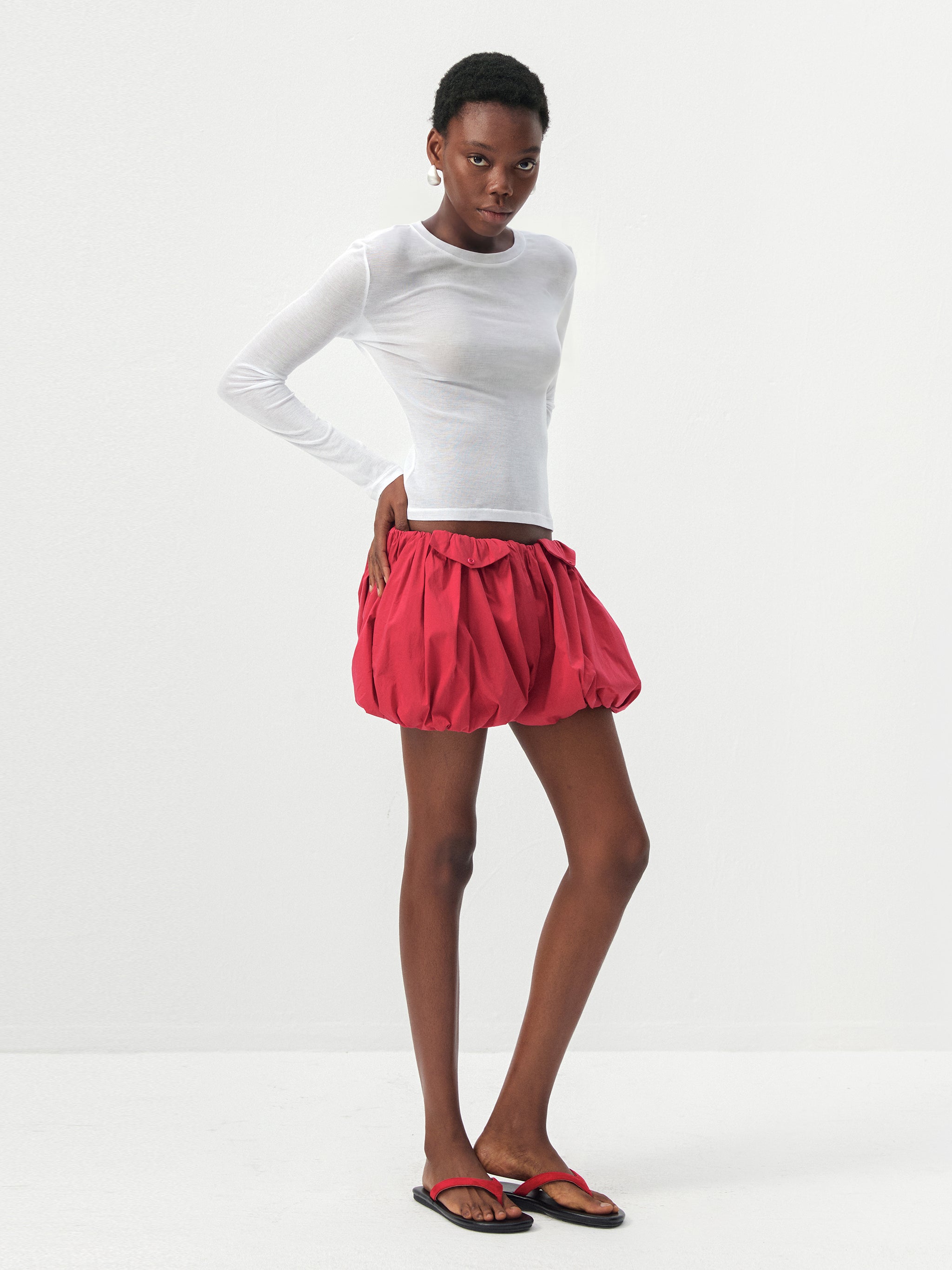 CUBIC Red High-Waisted Balloon Shorts-4