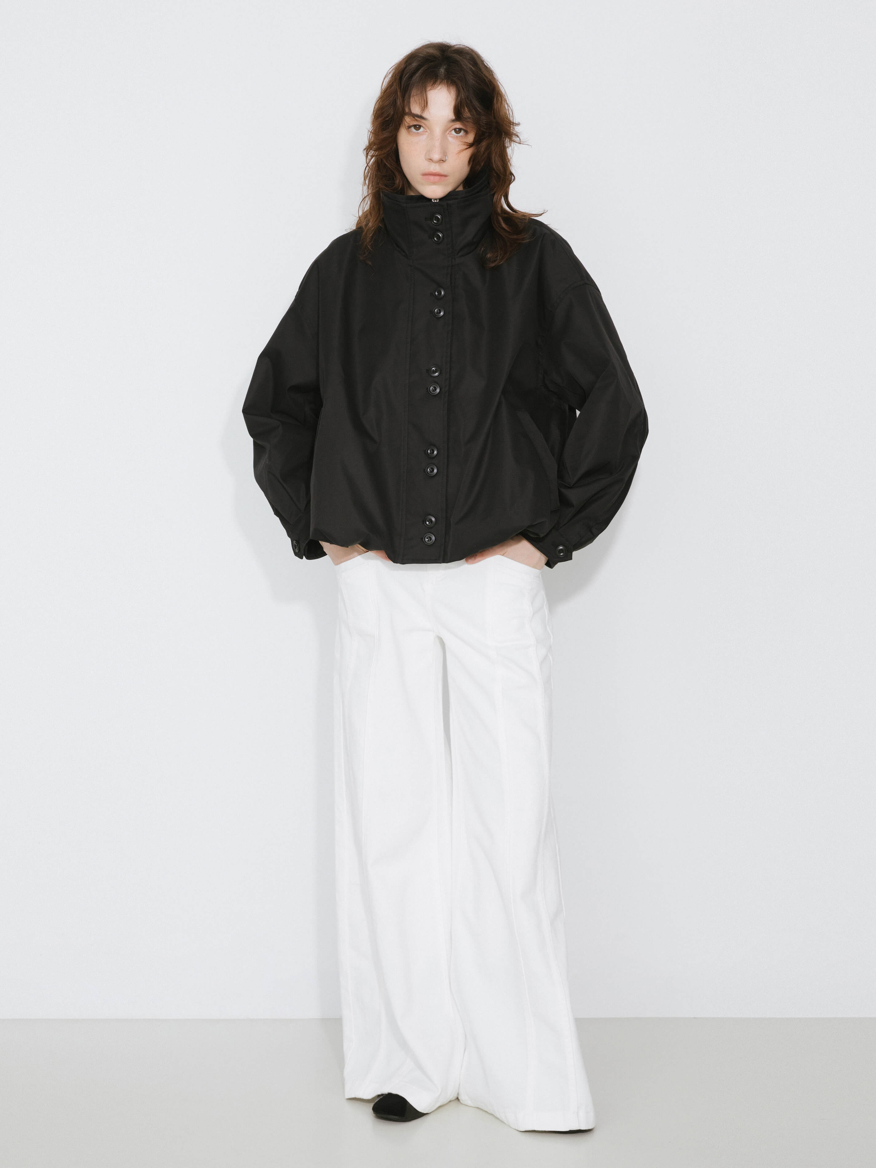 Short High Collar Zip Up Down Coat-3