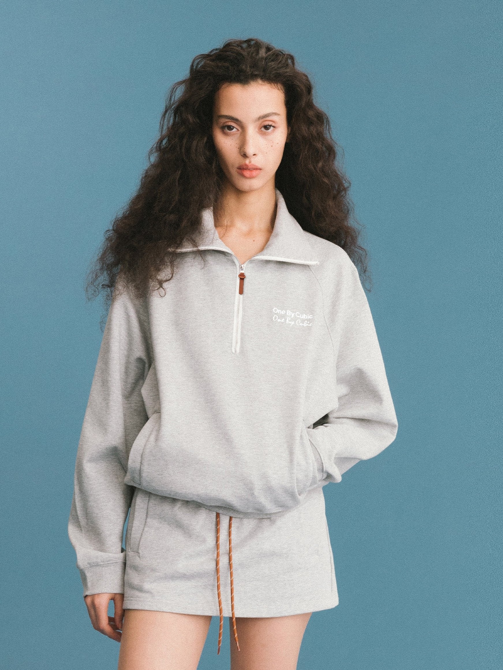 ONE BY CUBIC Collared Half-Zip Embroidered 100% Cotton Sweatshirt-5
