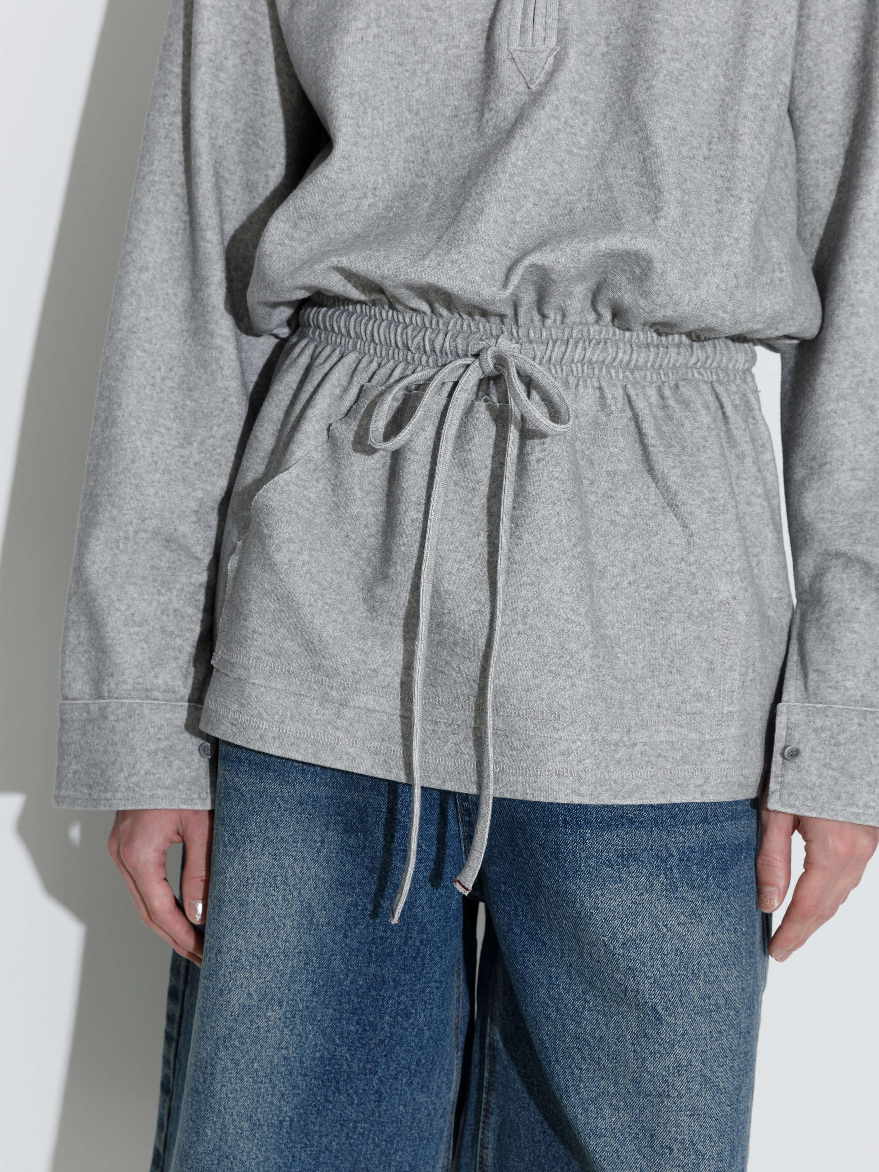 Long Sleeve Color-Block Drawstring Waist Polo Shirt-7