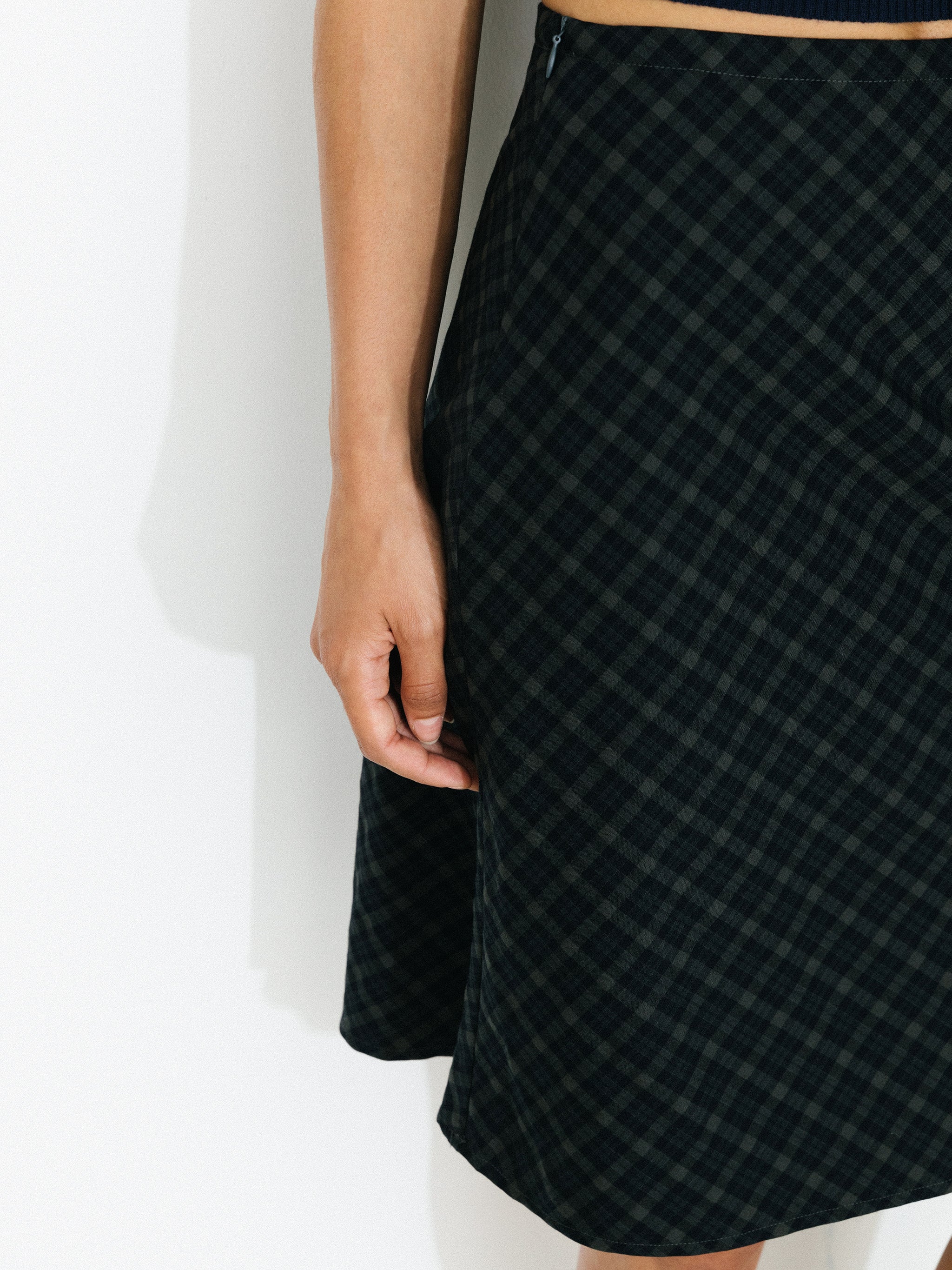 Straight-Cut Check Skirt-4
