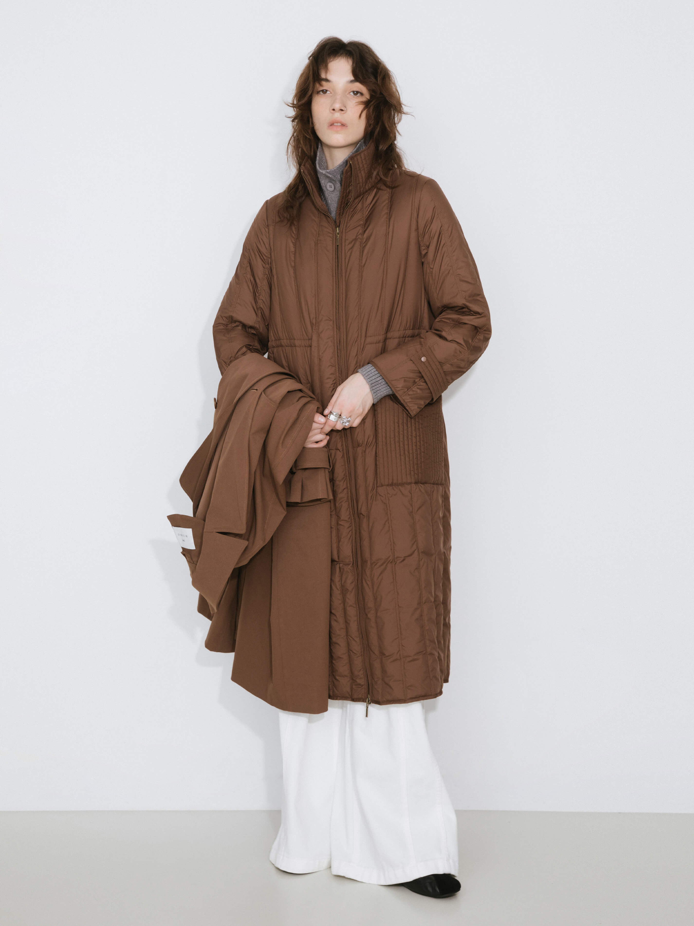 ONE BY CUBIC Double-Layer Long Trench Coat Style Down Coat-4