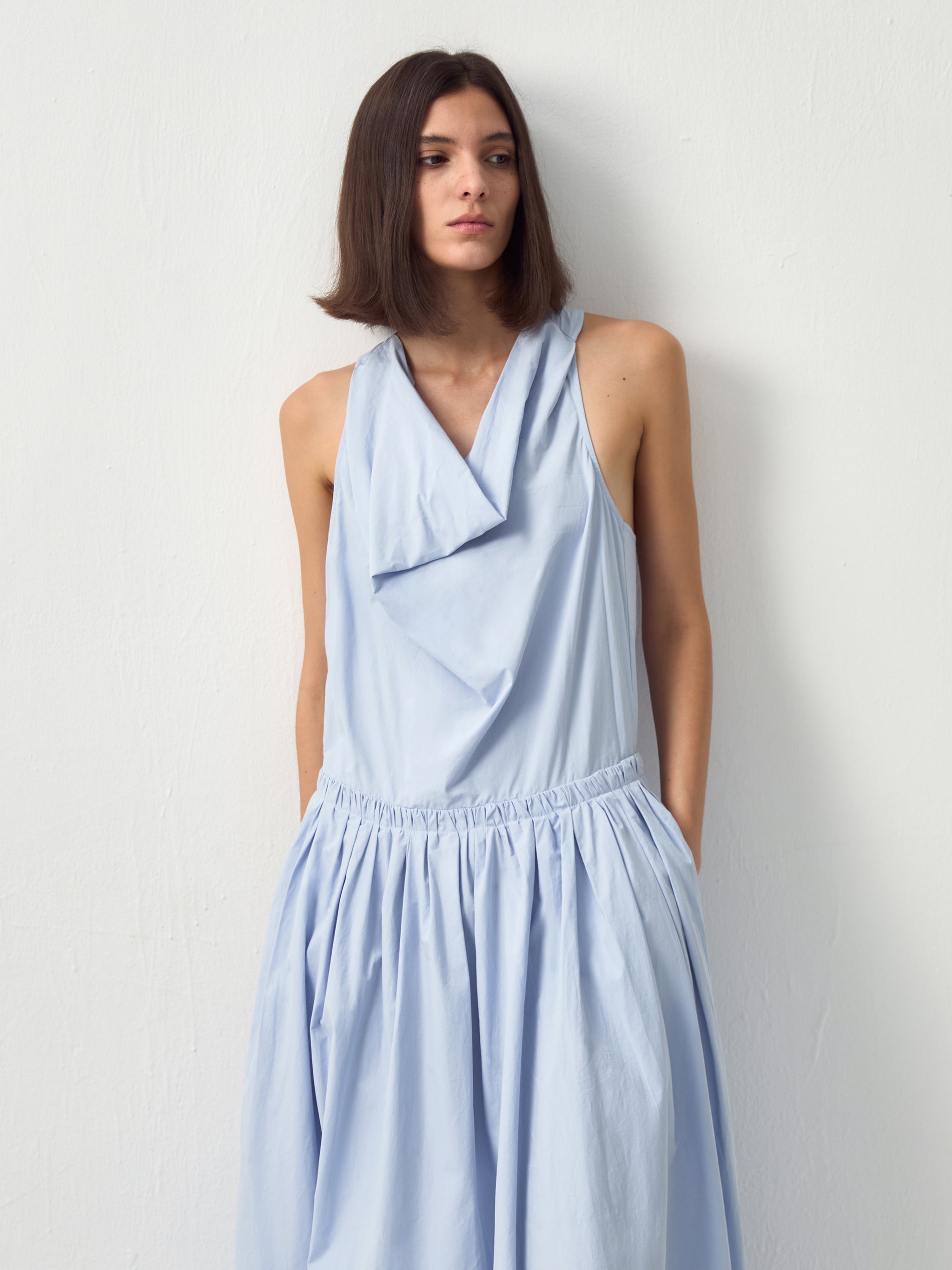 CUBIC 100% Cotton Halter Neck Cowl Dress-4