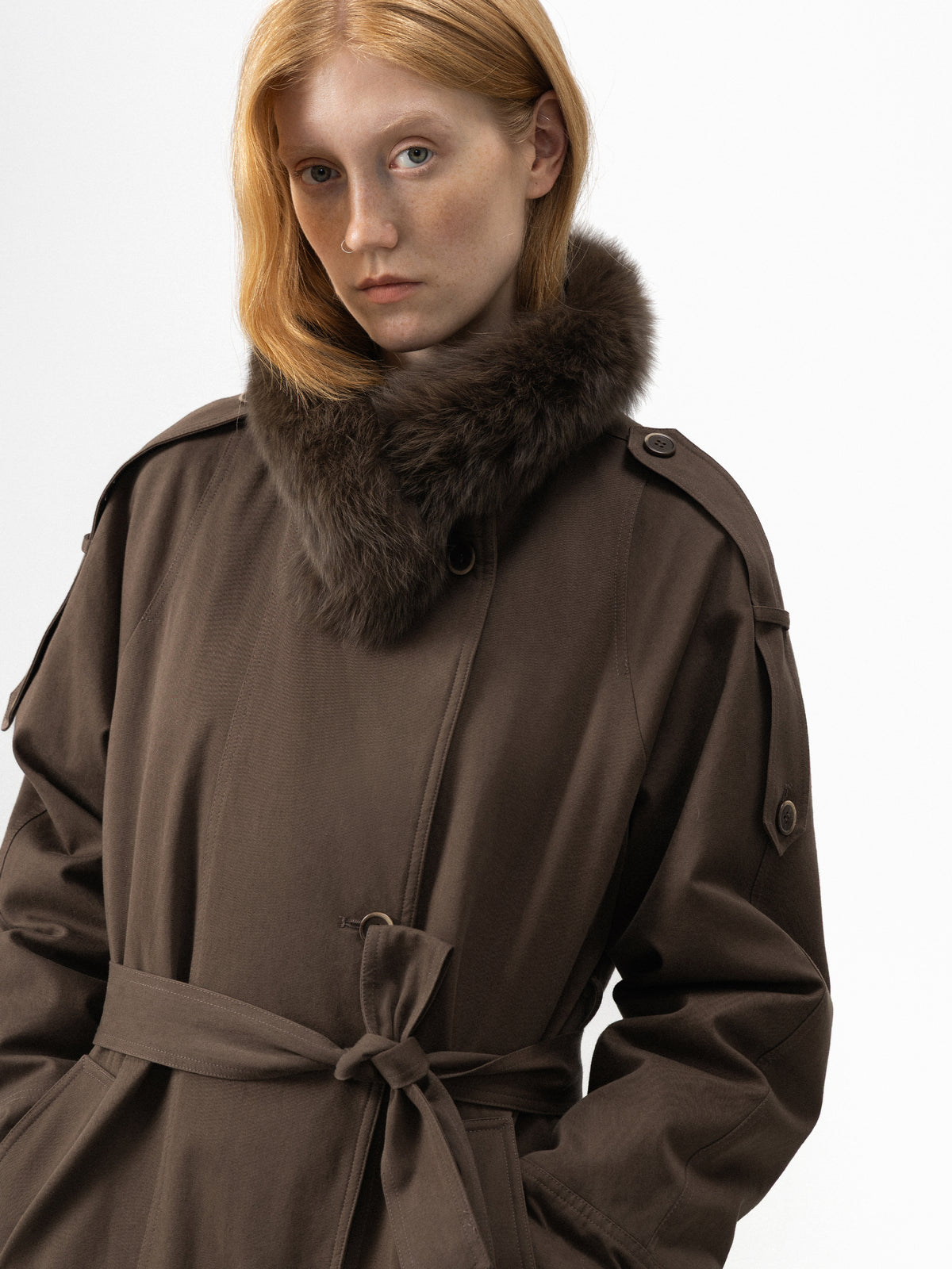 CUBIC Detachable Fur-Collar Belted Down Coat-4