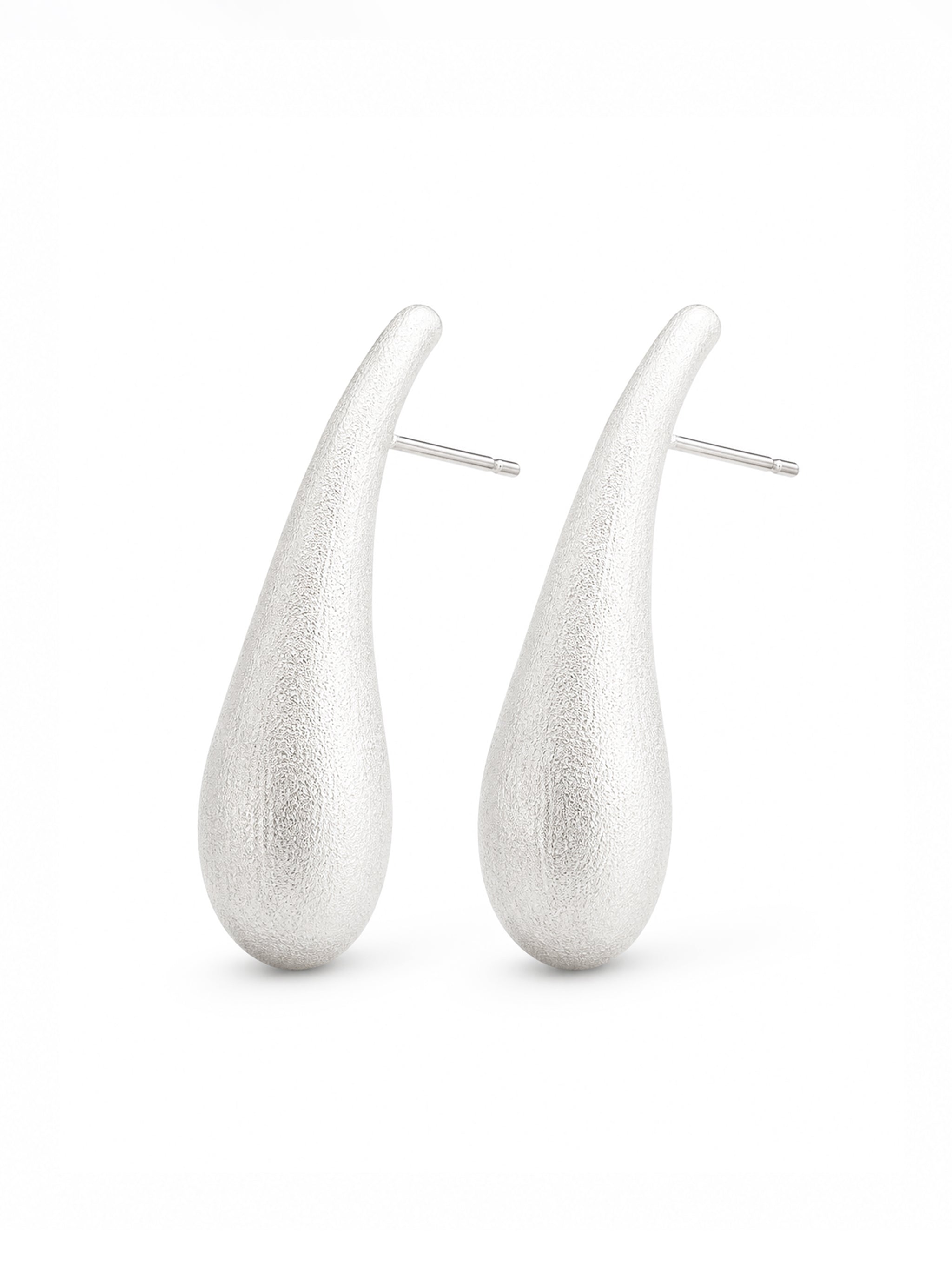 Textured Teardrop Silver Stud Earrings-4