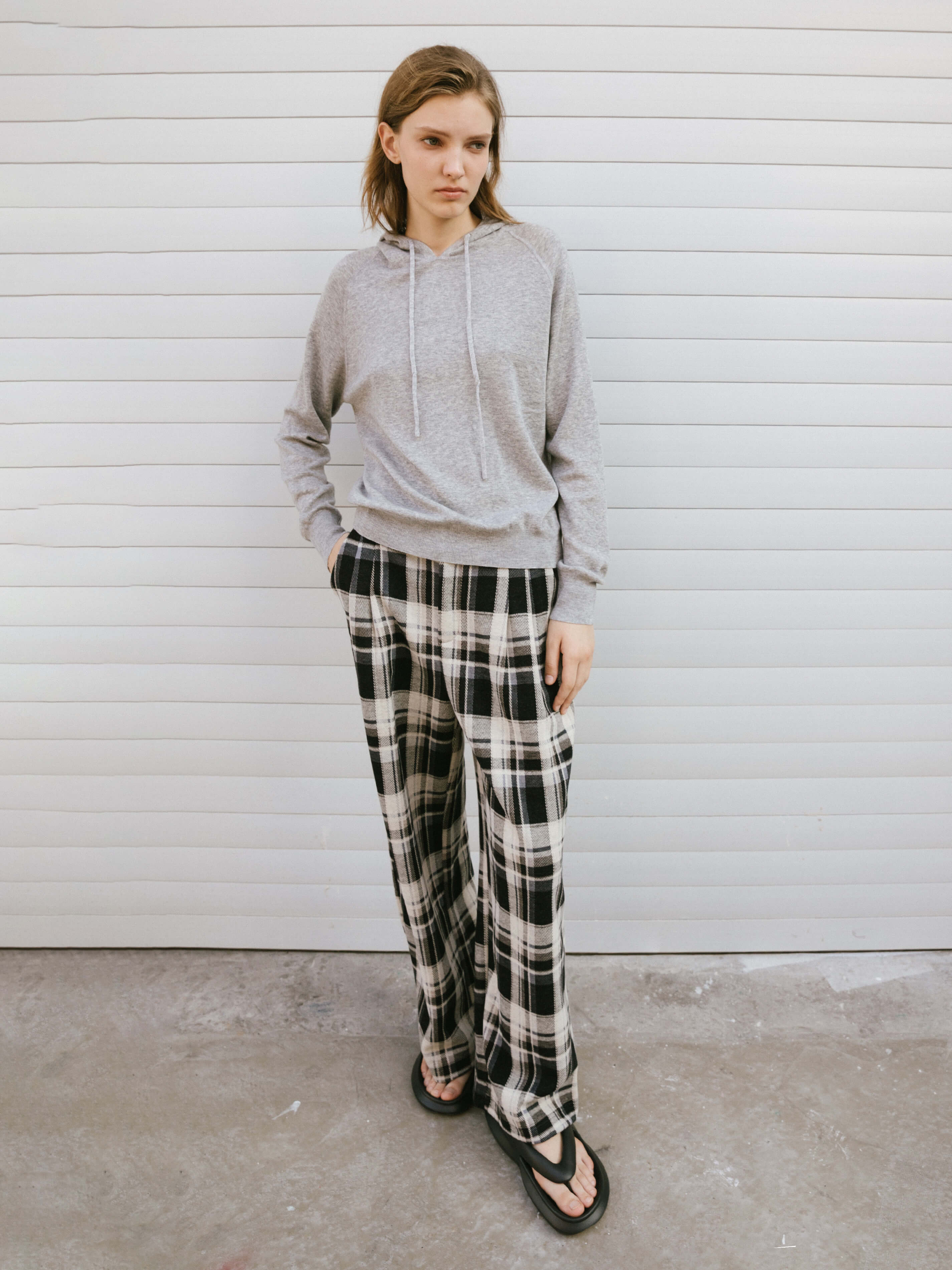 Black Checked Straight Trousers-4
