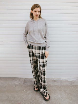 Black Checked Straight Trousers