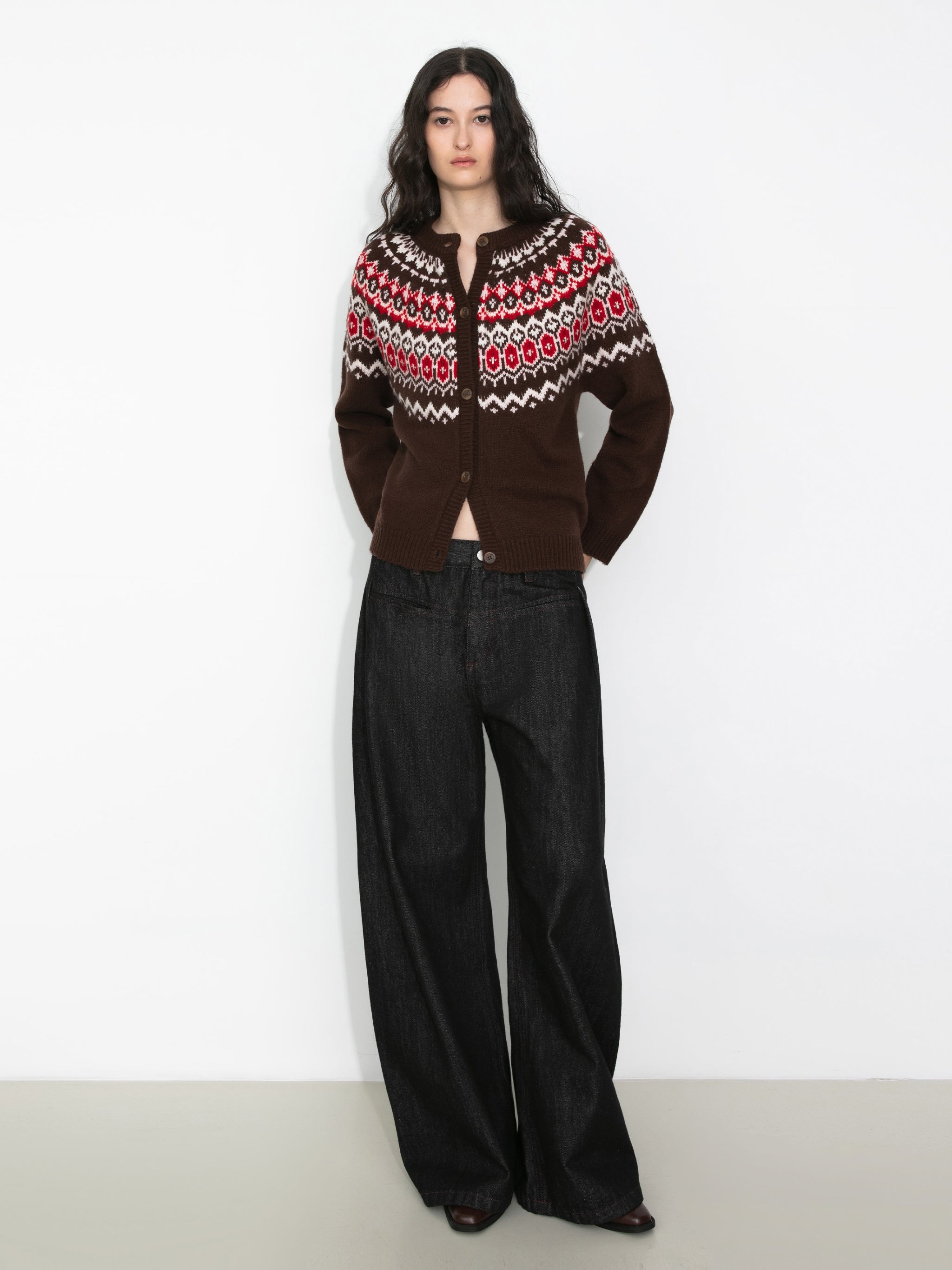 100% Wool Fair Isle Wool Knit Cardigan-5