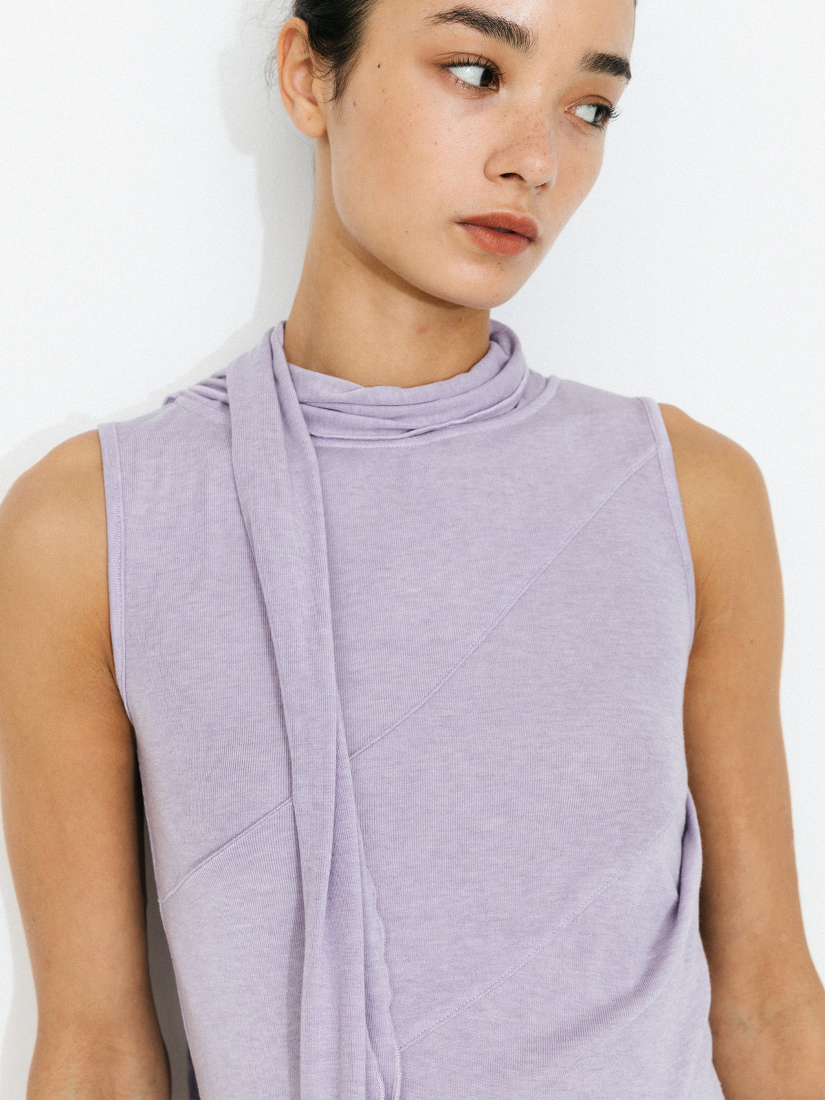Asymmetrical Tie-Neck Flowy Sleeveless Top-3