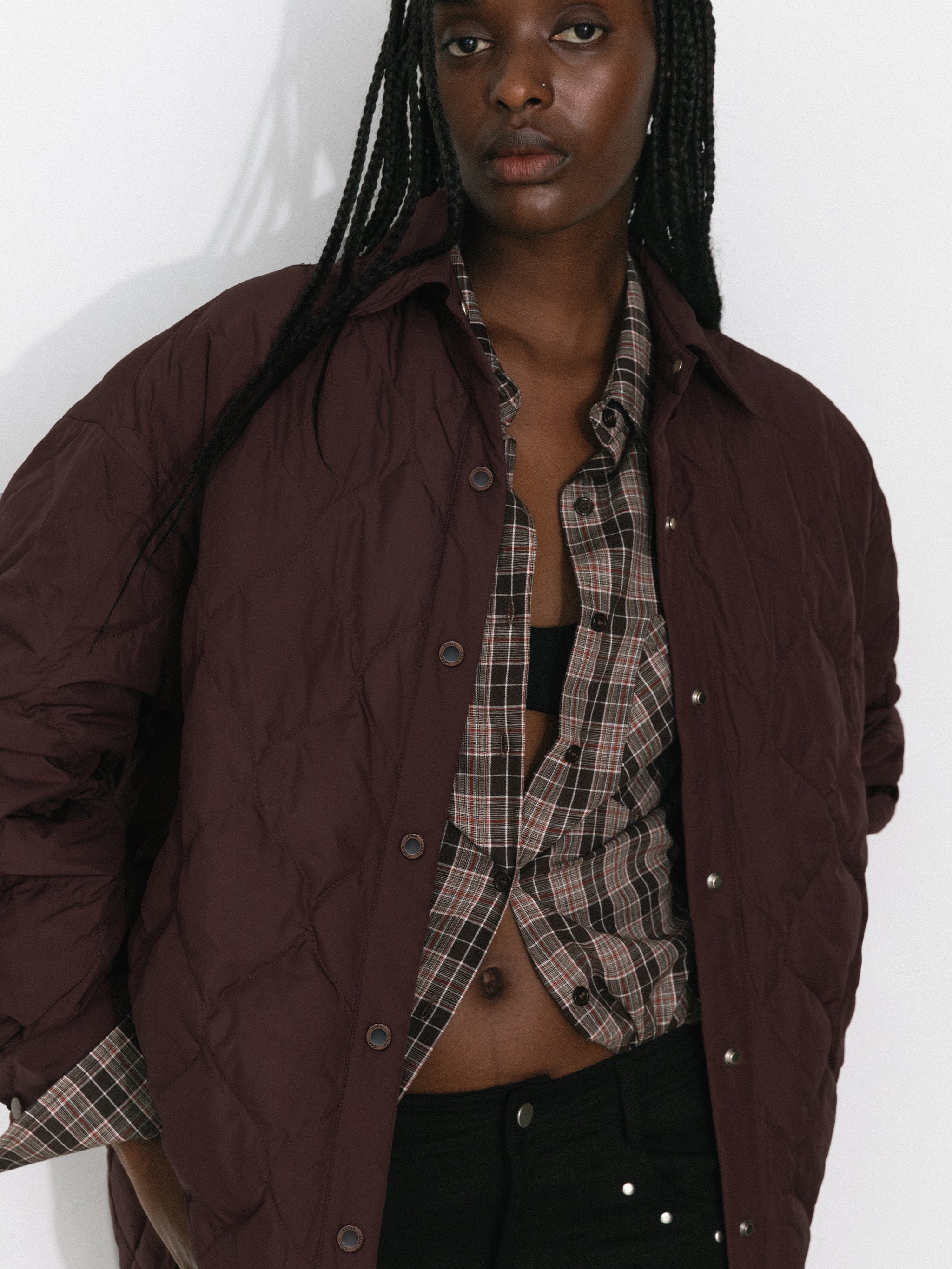 Button-Front Shirt Collar Loose-Fit Down Jacket-4
