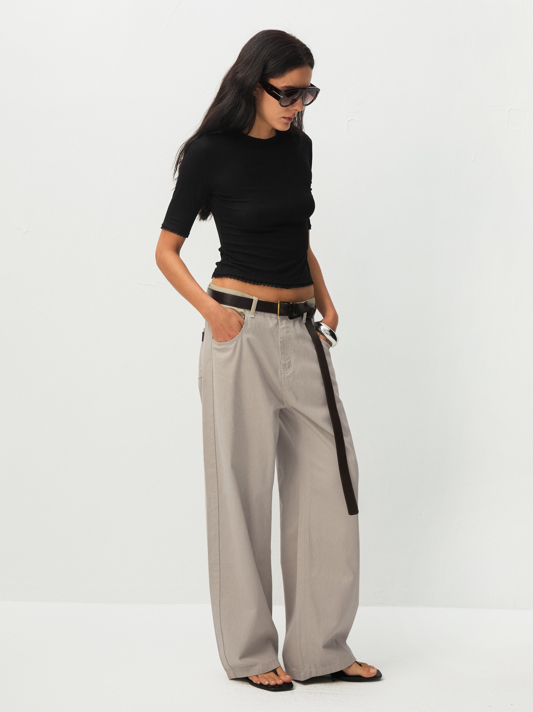 100% Cotton Draped Oversized Wide-Leg Casual Pants-4