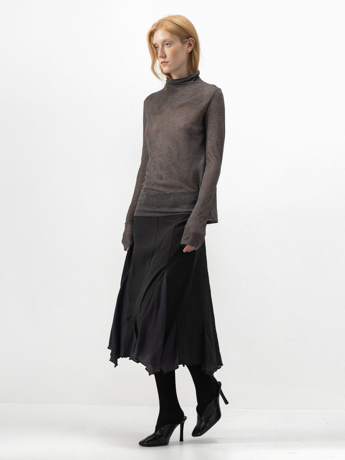 CUBIC High Waist Pinstripe Panelled A-Line Skirt-4
