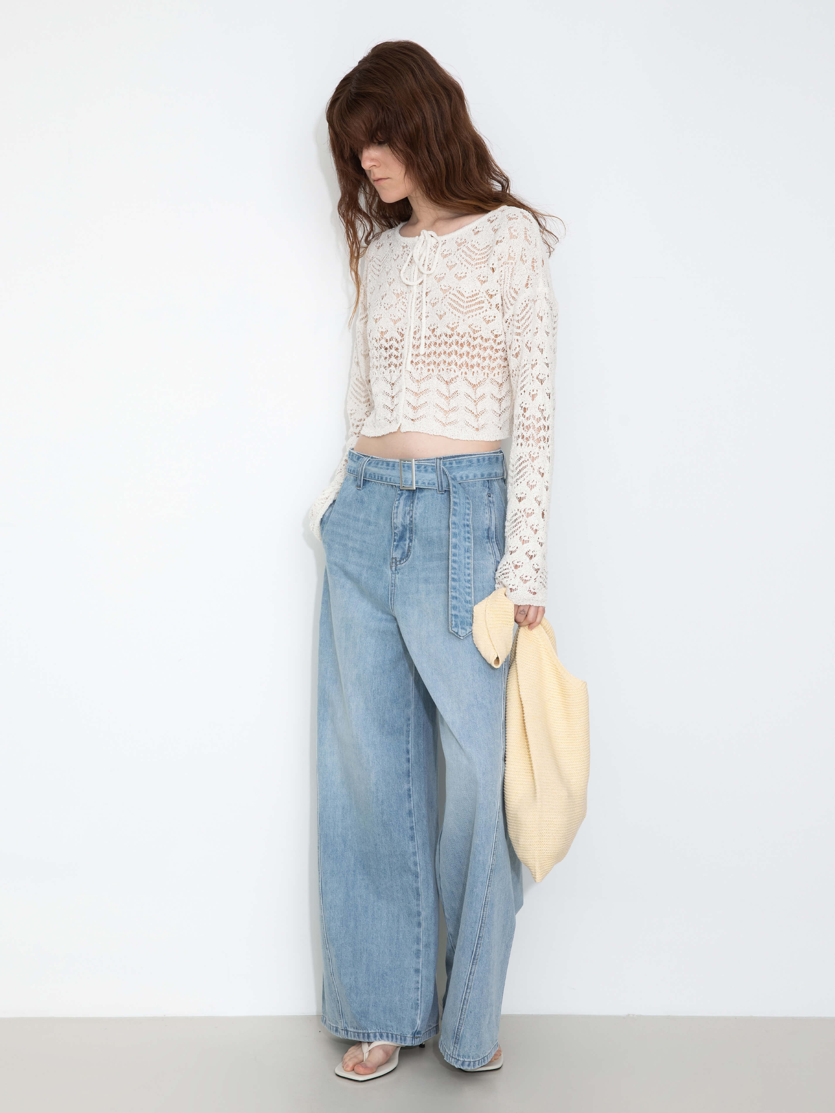 Tie Hollow-Out Knit Long Sleeve Cardigan-4