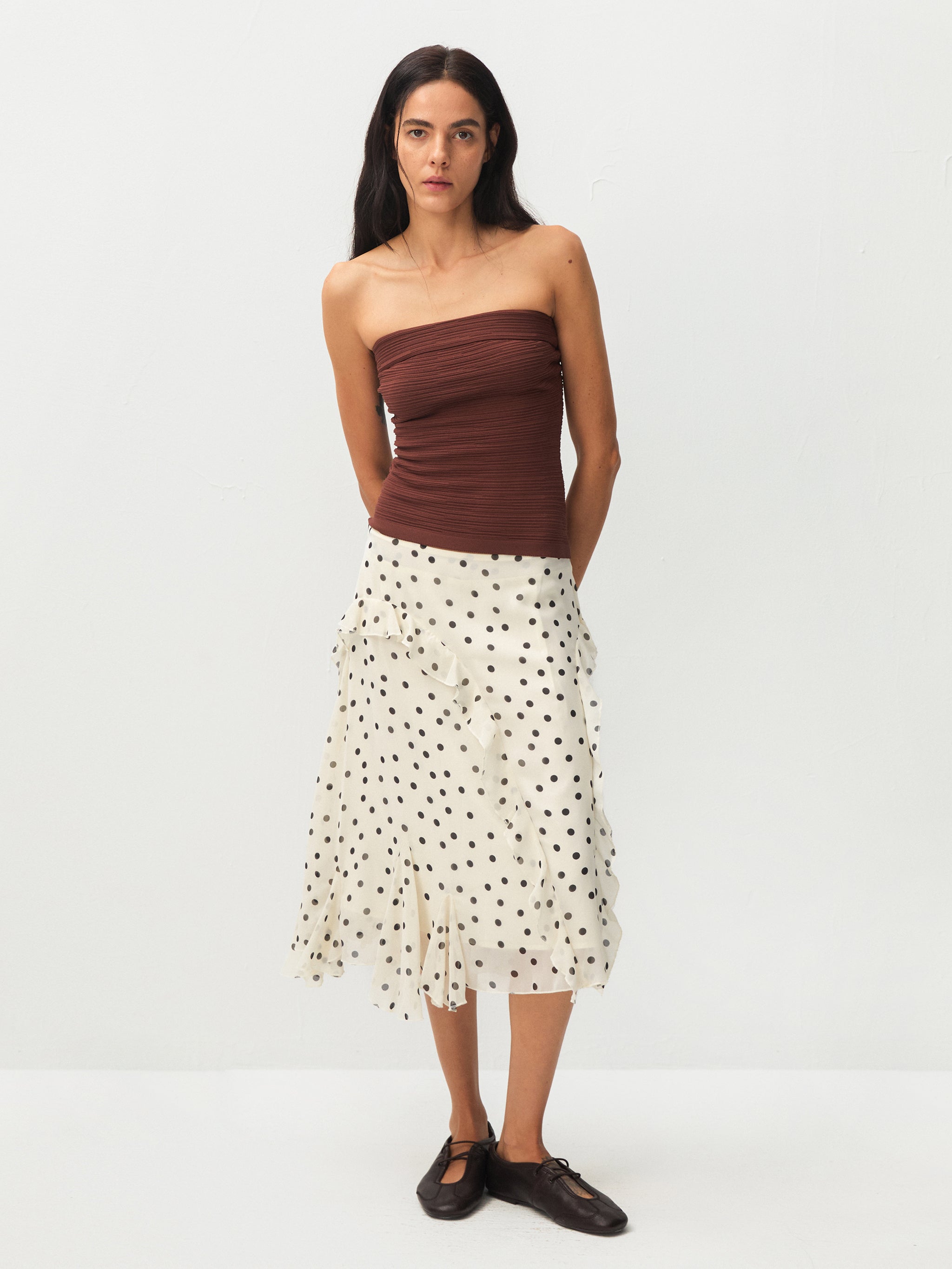 Polka Dot Ruffled Asymmetrical Hem Skirt-4