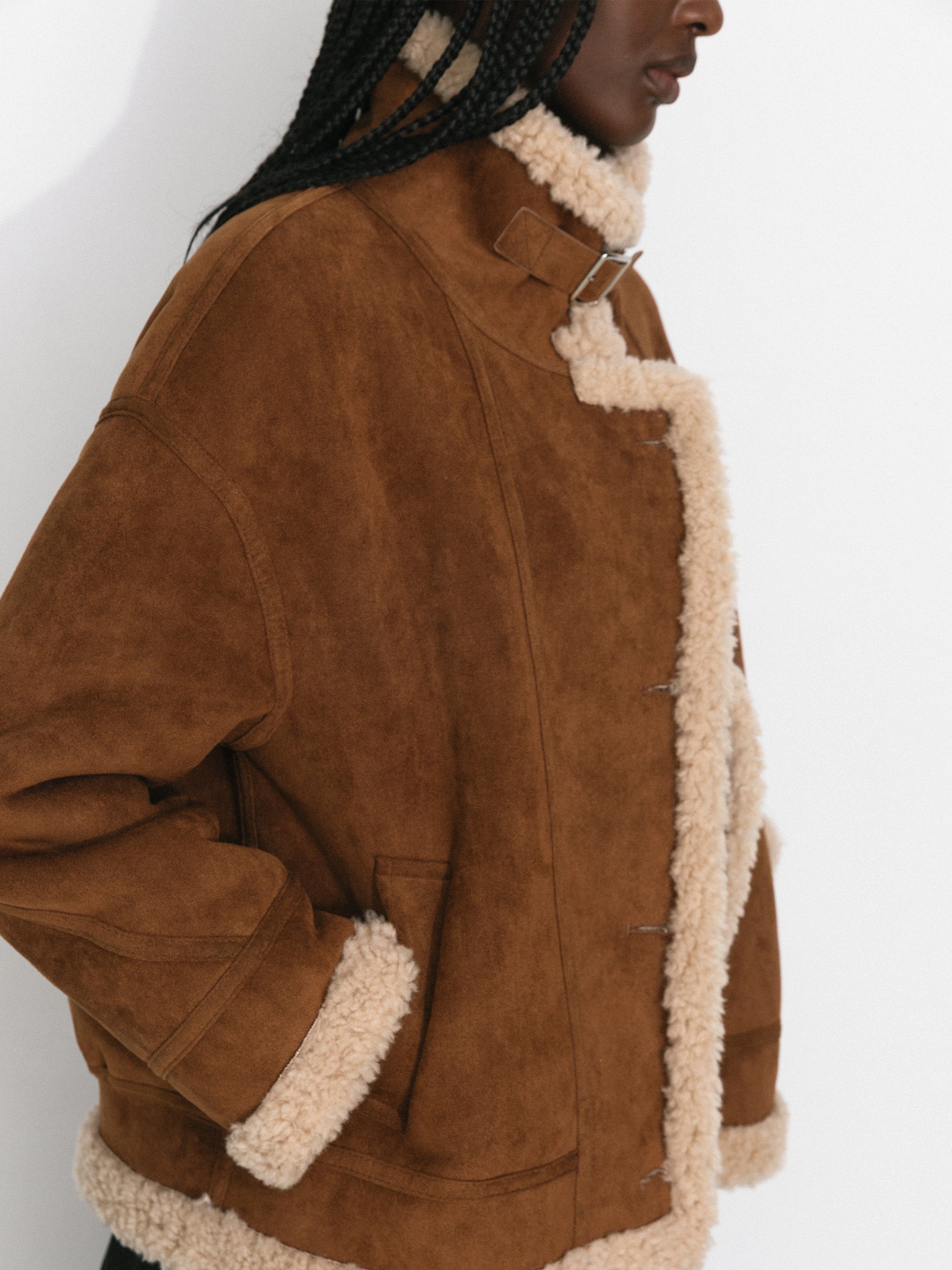 Cropped Oversized Faux Shearling Jacket-4