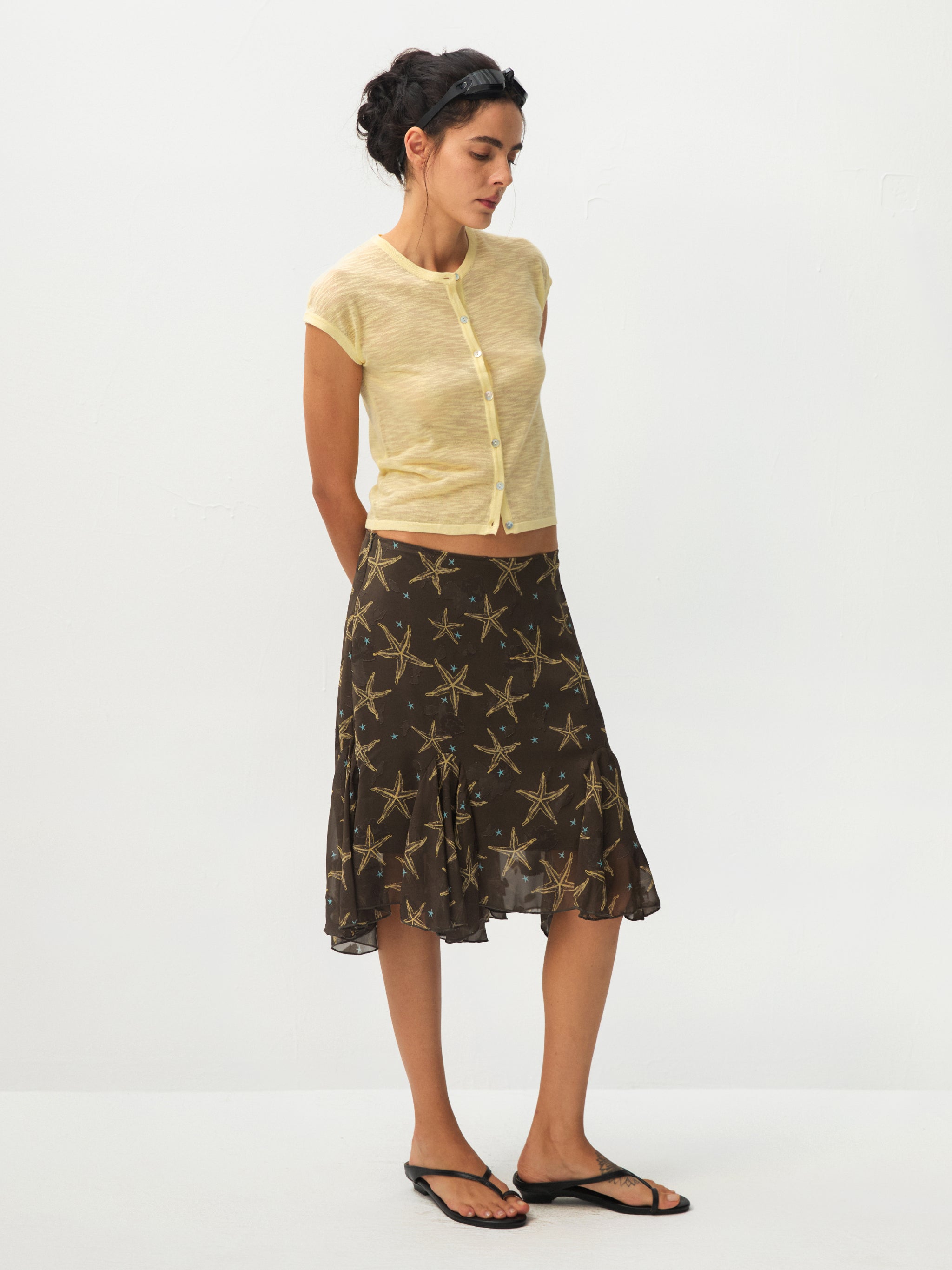CUBIC Starfish Print Flare Midi Skirt-4