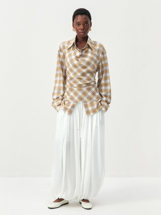 CUBIC Plaid Wrap-Effect Long Sleeve Blouse