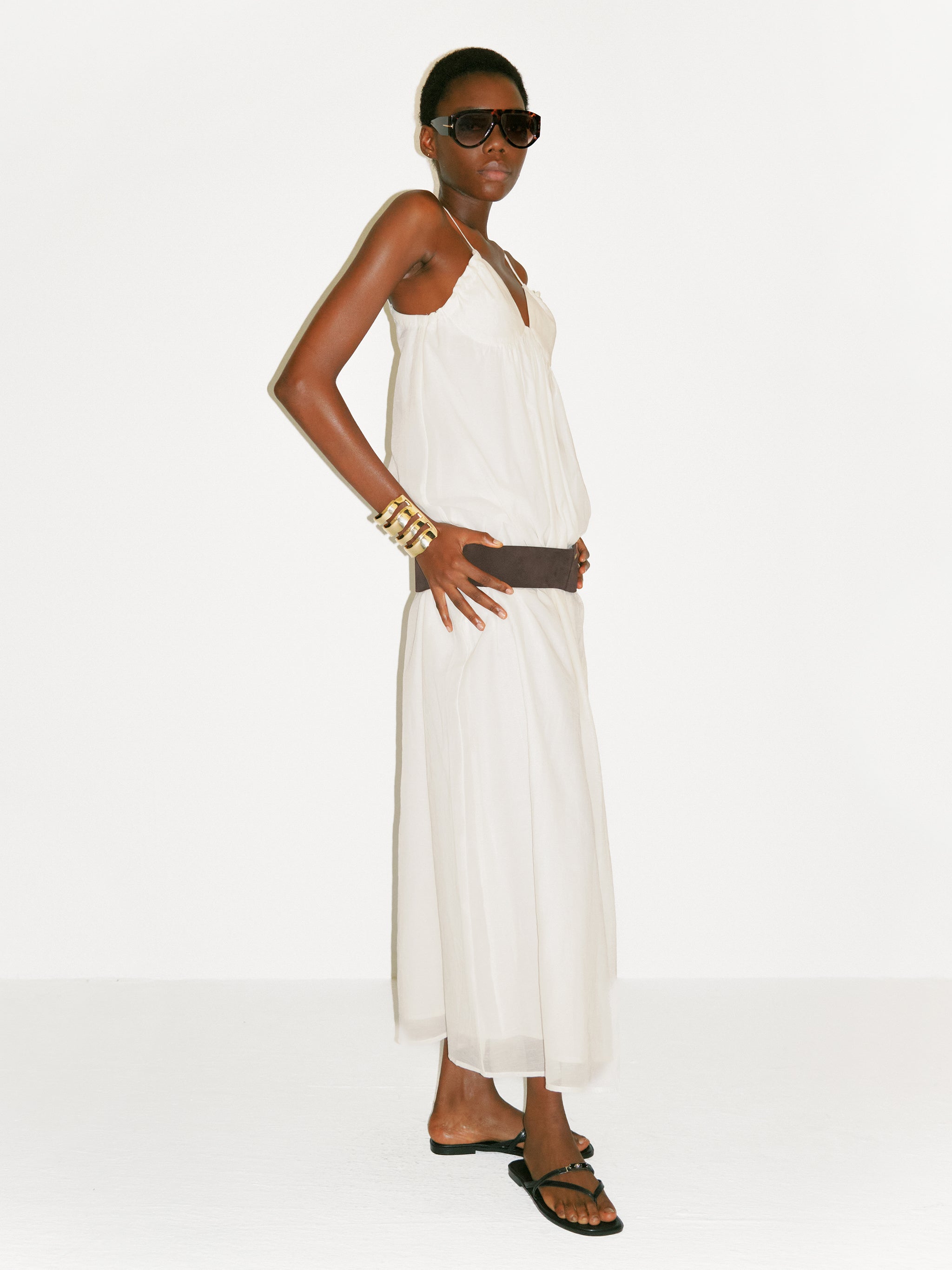 CUBIC White V-Neck Flowy Maxi Dress-4