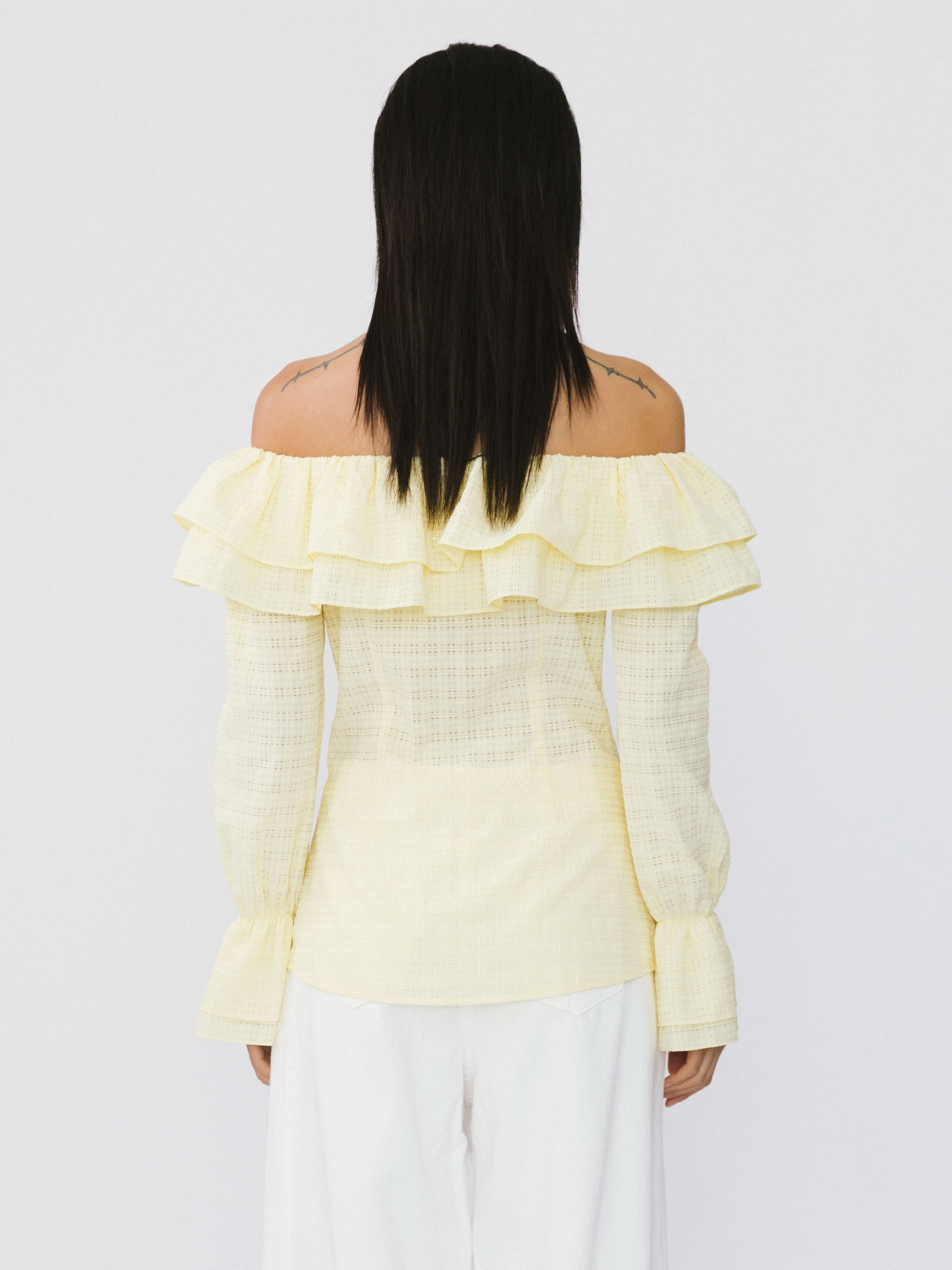 Frills Volume Off Neckline Shirt-12