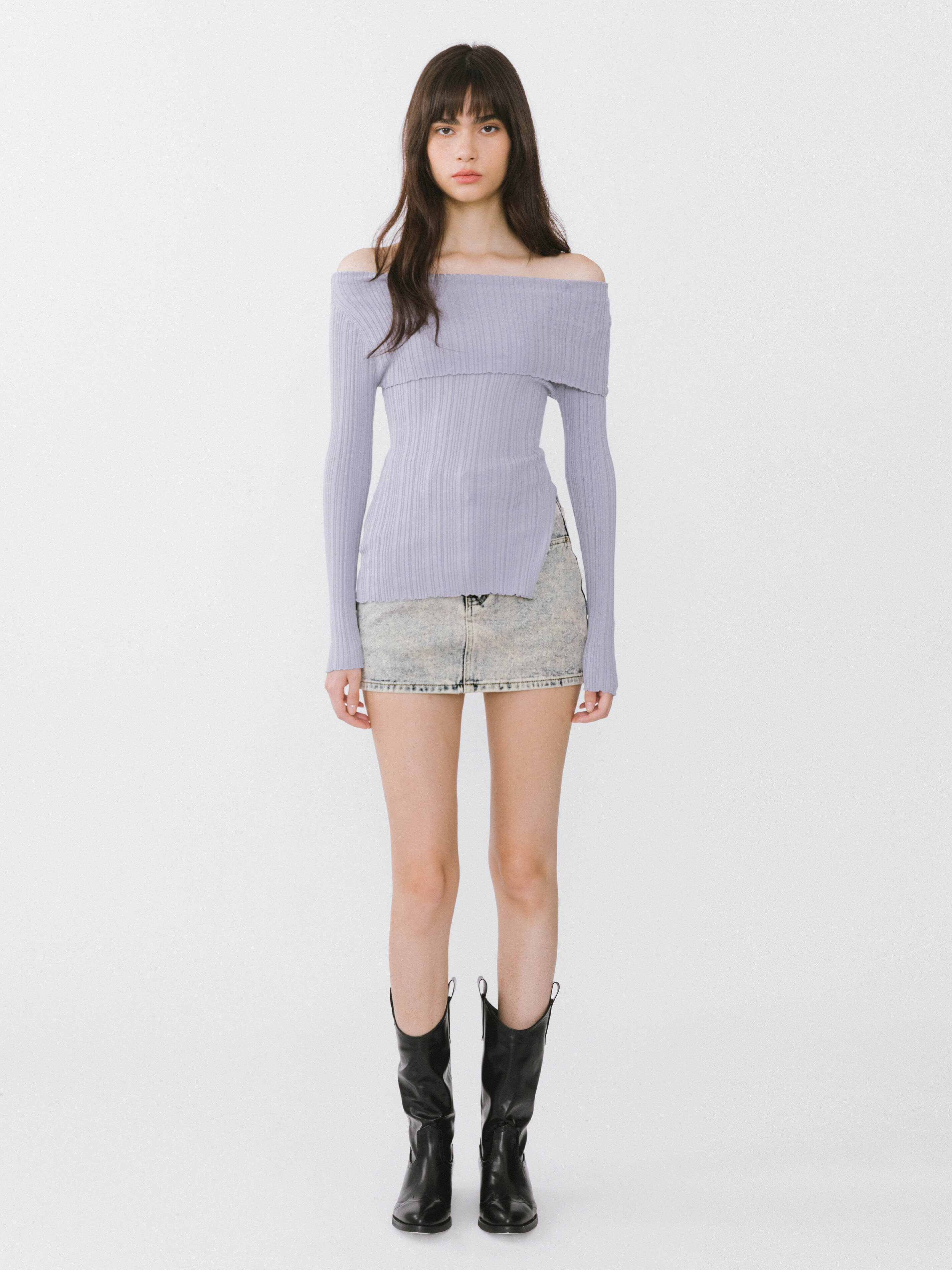 Off-Shoulder Long Sleeve Fitted Top-5