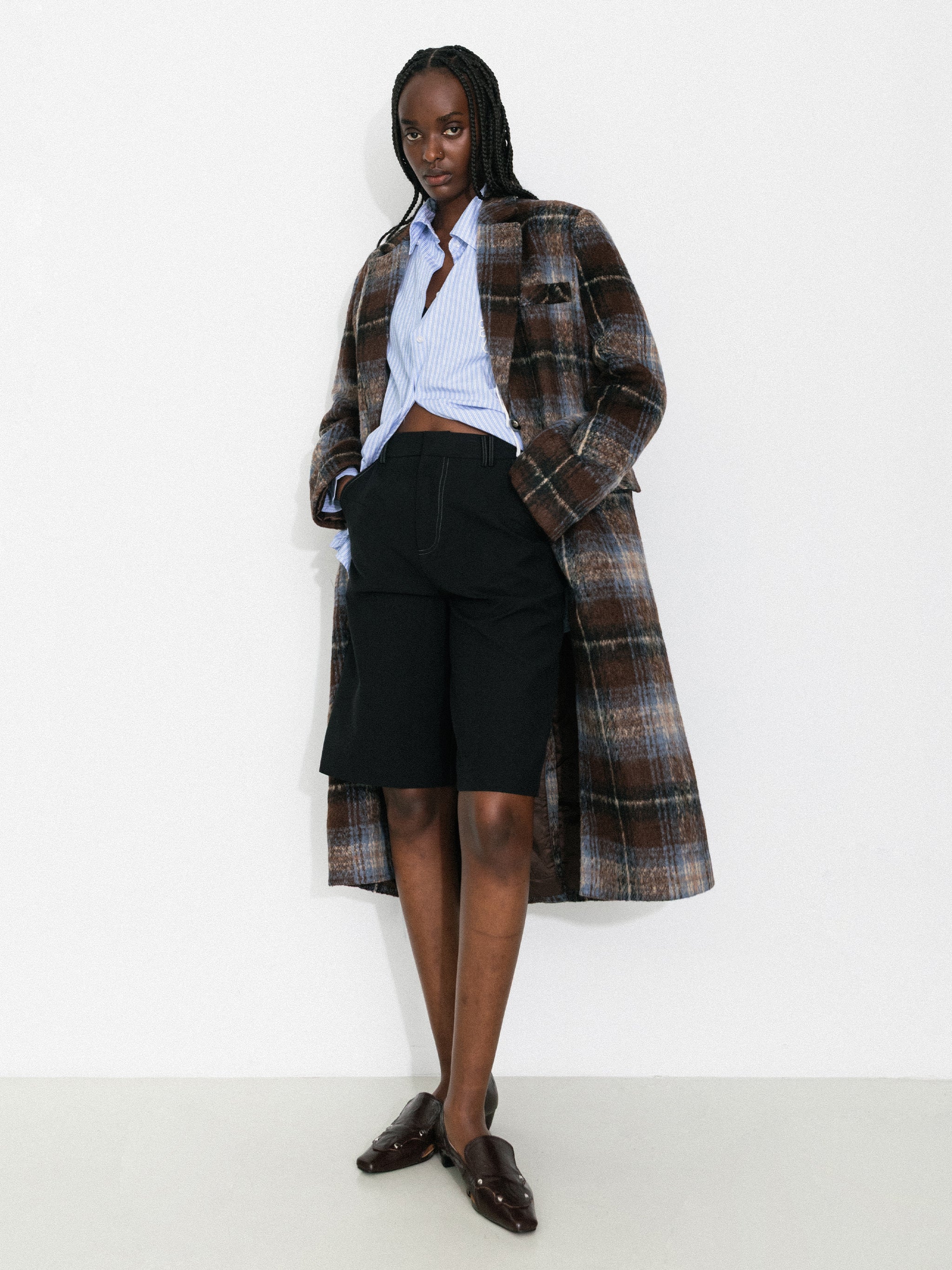 Vintage Plaid Longline Blazer Coat-4