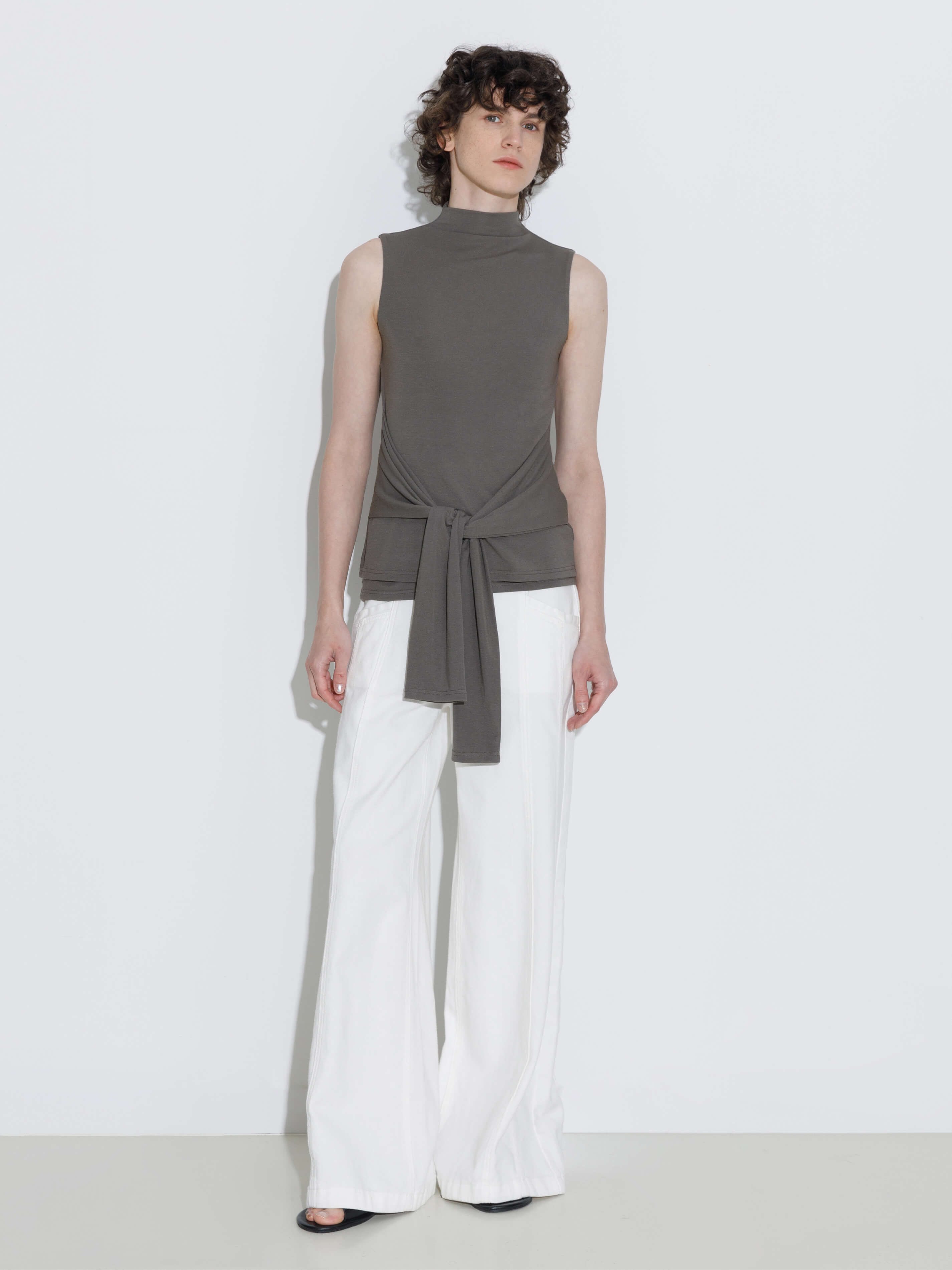 Tie-Detail Sleeveless Mock Neck Top-4