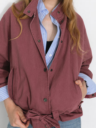 Stand-Collar Washed Twill Utility Jacket
