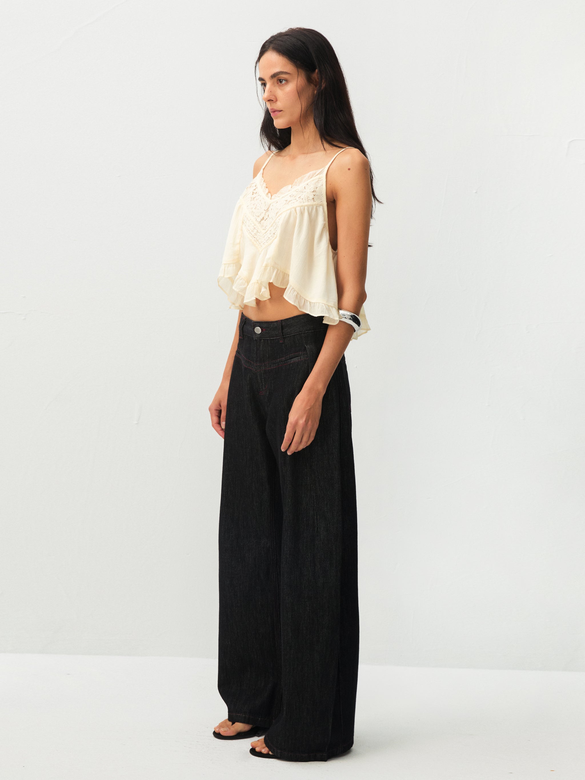 Vintage Curved Wide-Leg Trousers-4