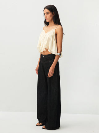 Vintage Curved Wide-Leg Trousers