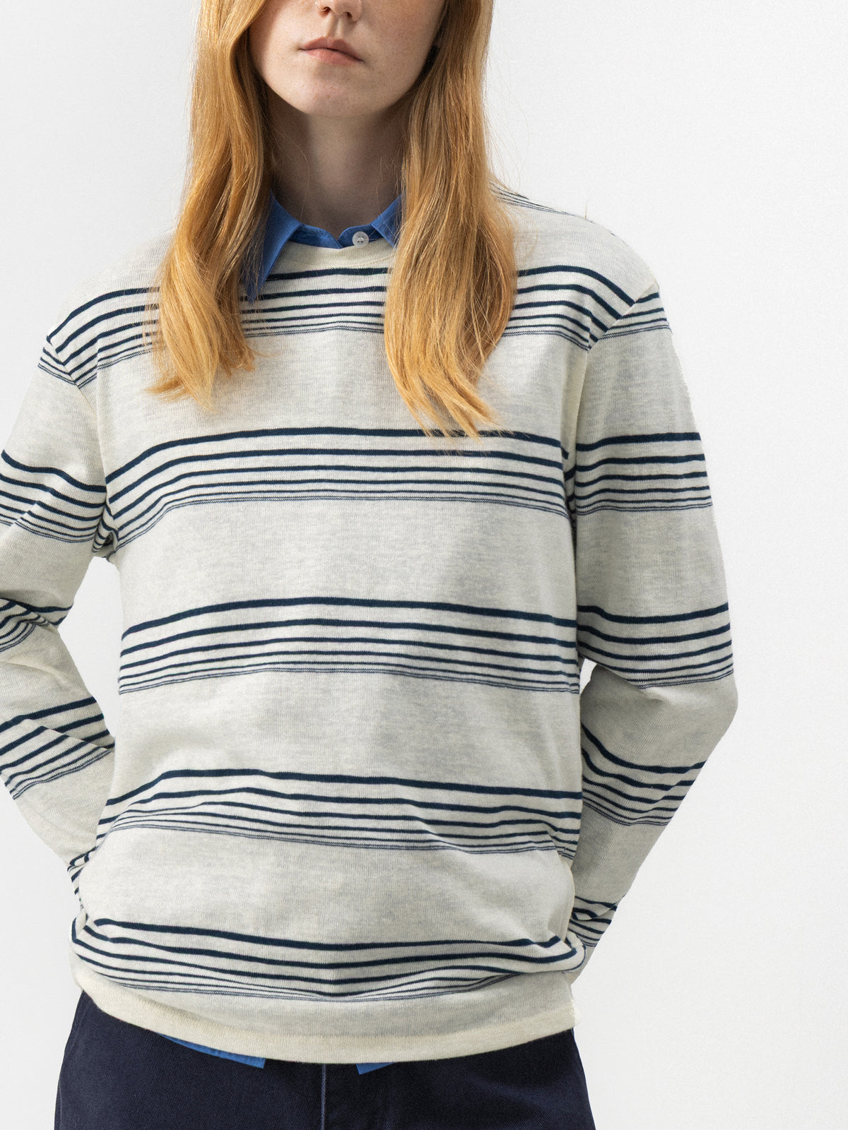CUBIC Relaxed Striped Slub Cotton Top-4