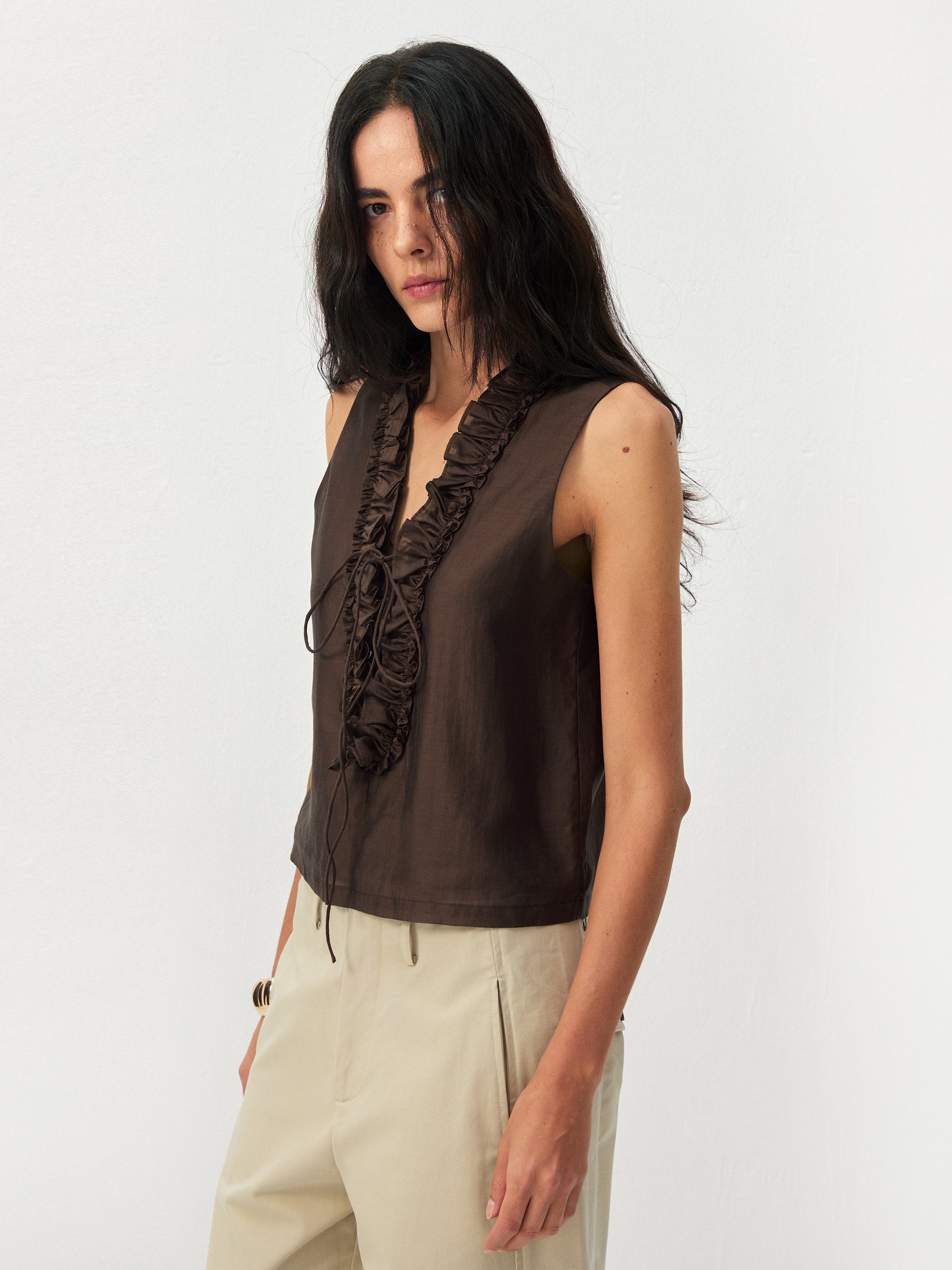 CUBIC Ruffled V-Neck Sleeveless Blouse-4