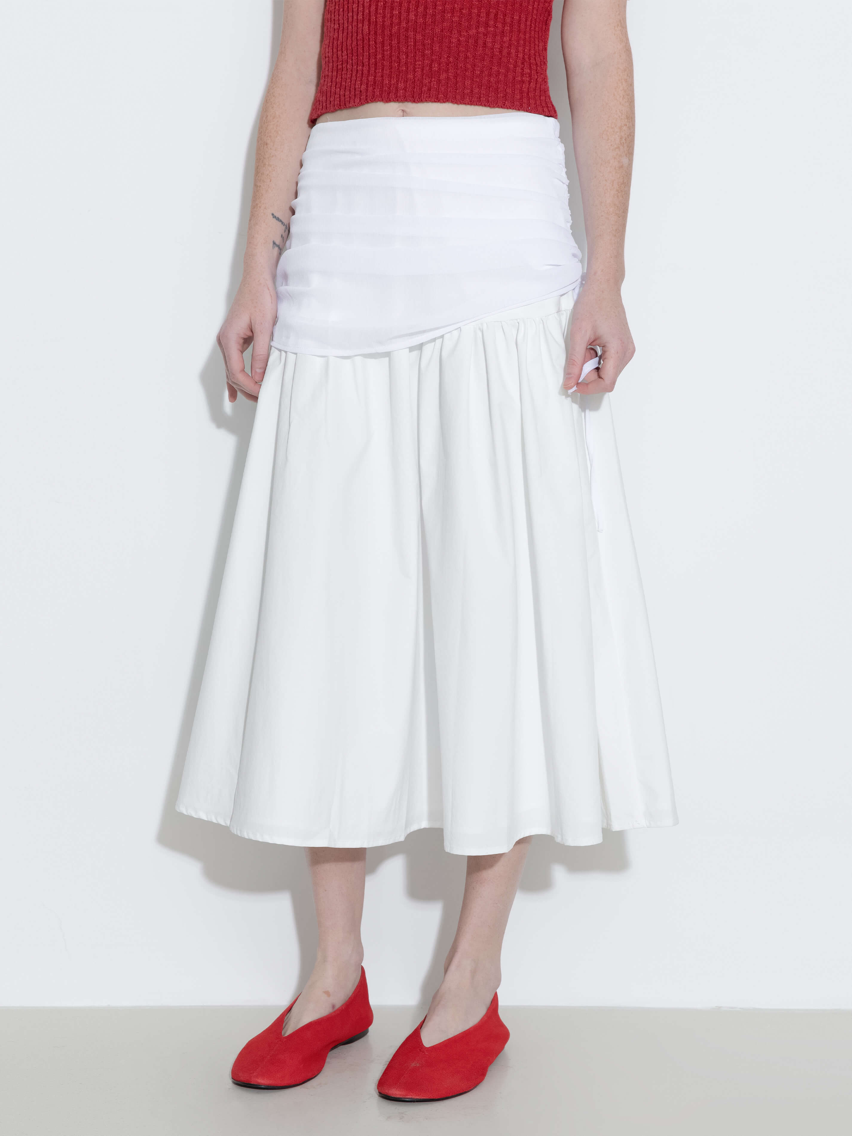 White Adjustable Semi-Bodycon A-Line Midi Skirt-5