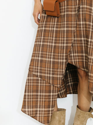 Checkered A-Line Cami Dress with Asymmetrical Hem