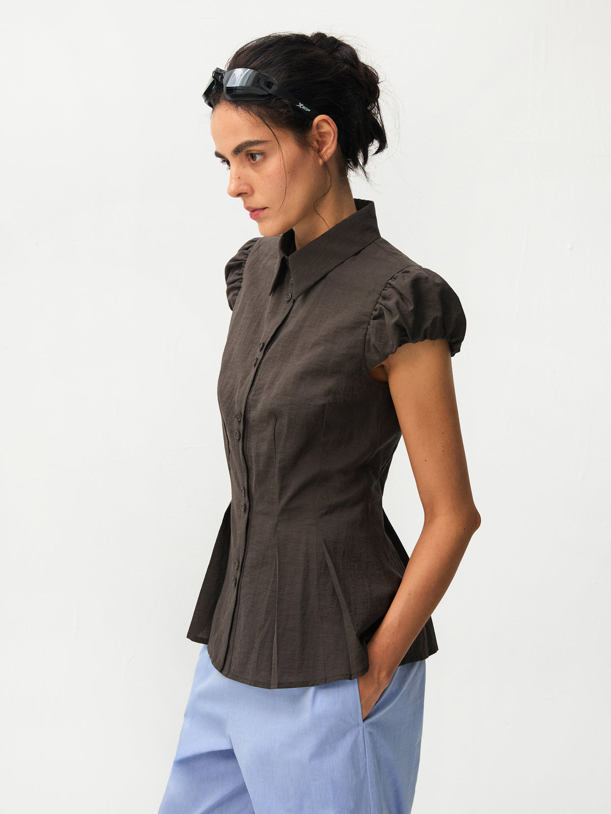 CUBIC Lyocell Blend Peplum Blouse-5