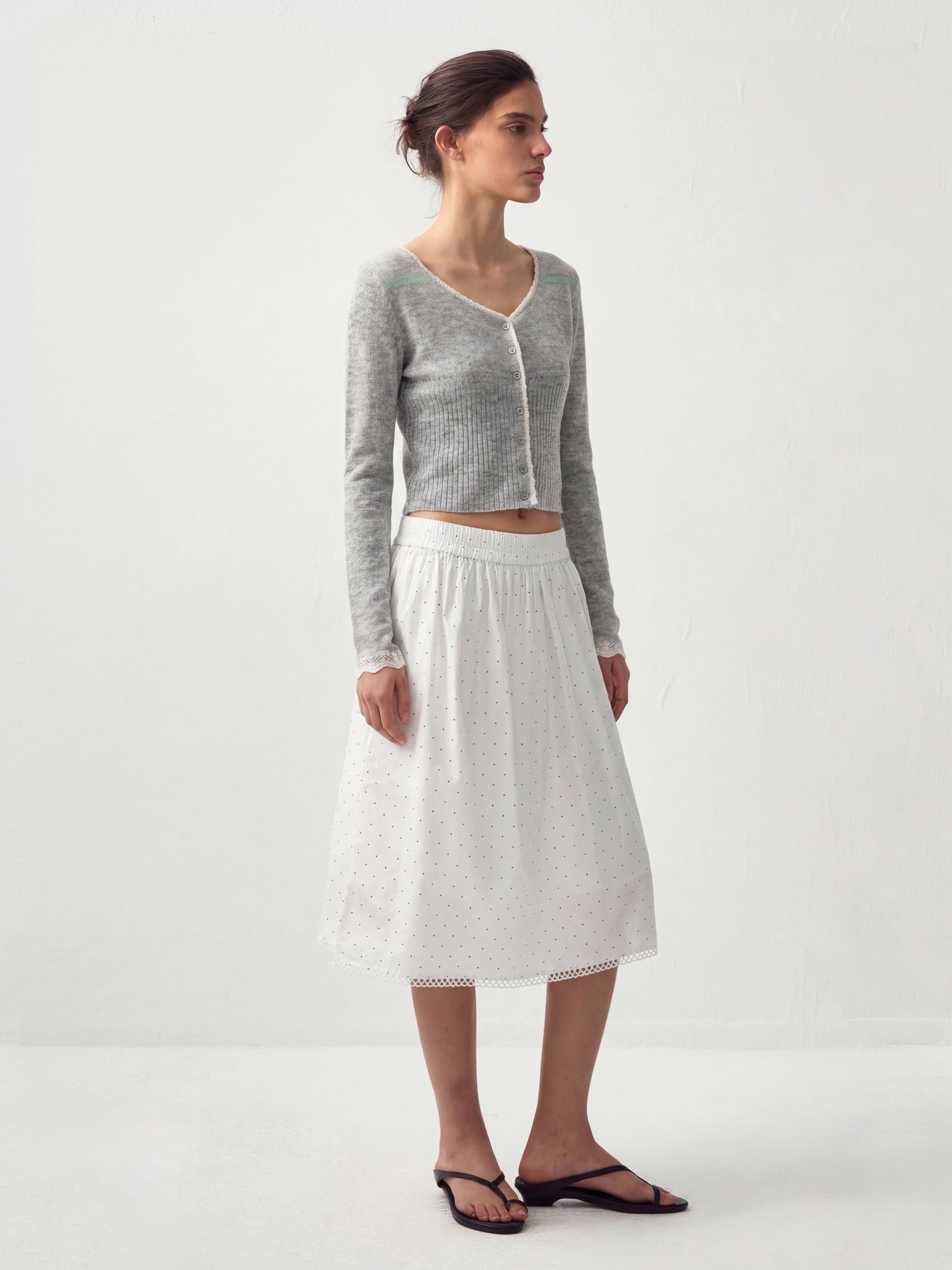 CUBIC Contrast Wool Blend Lace Cardigan-5