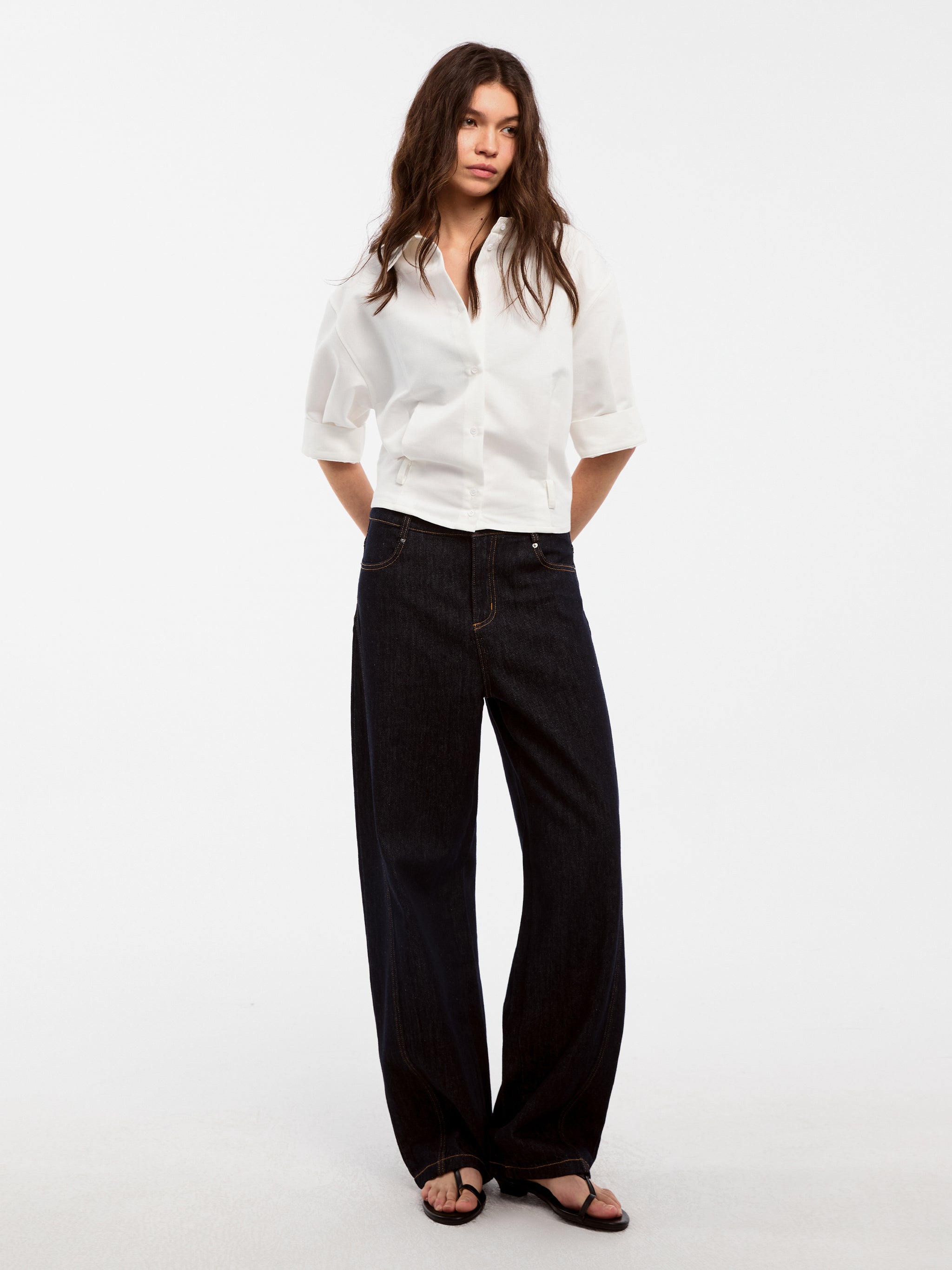 CUBIC Waist-Cinching Cropped Shirt-5