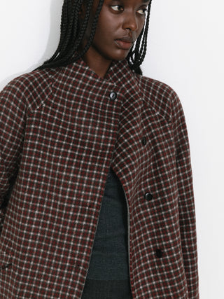 Vintage Plaid Stand Collar Reversible Long Coat