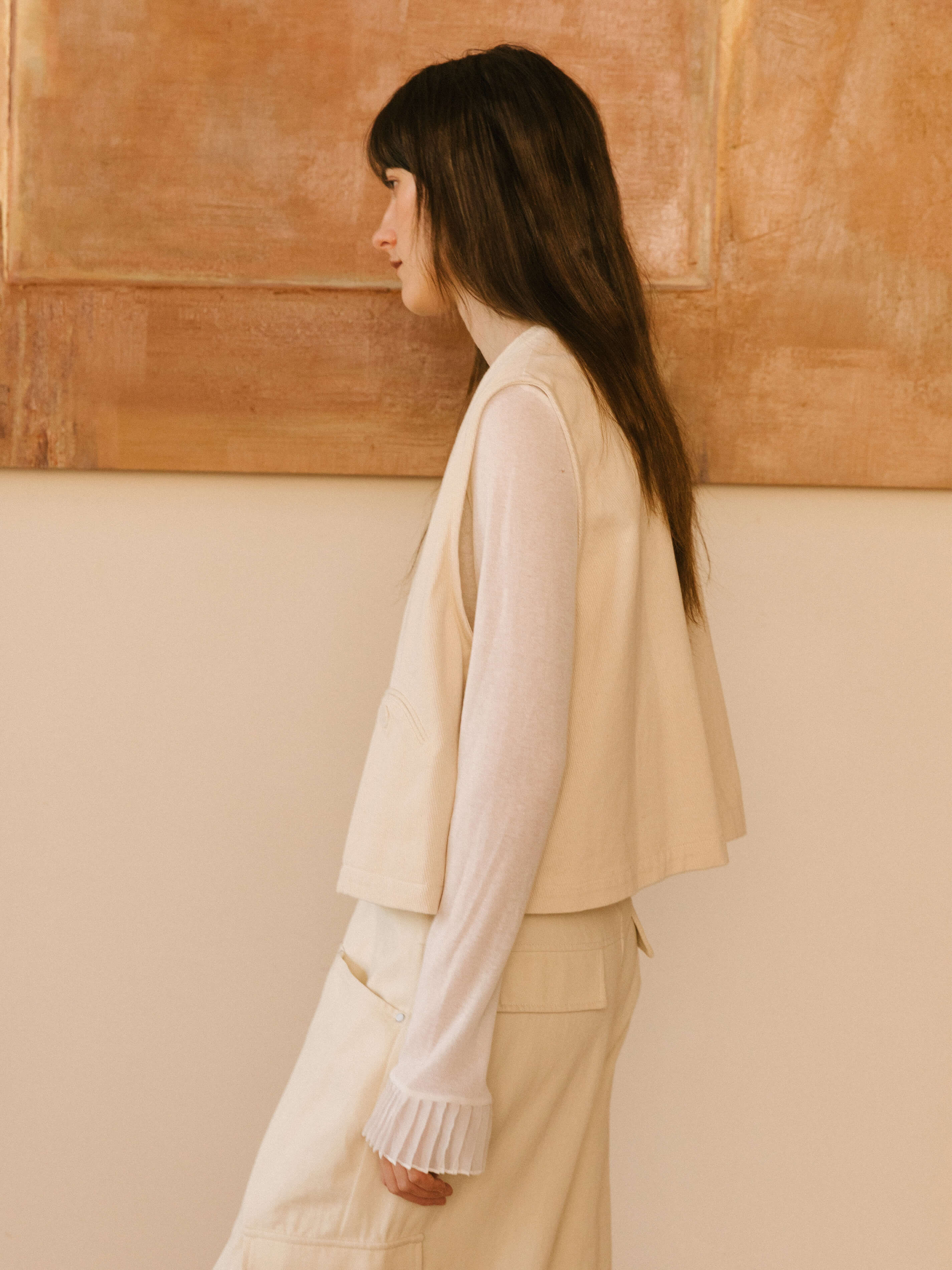 Cropped Double Breasted Twill Waistcoat-4