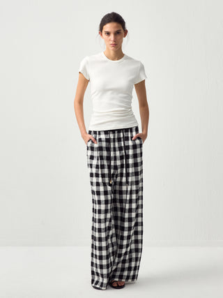 CUBIC Drapey Check Wide-Leg Trousers