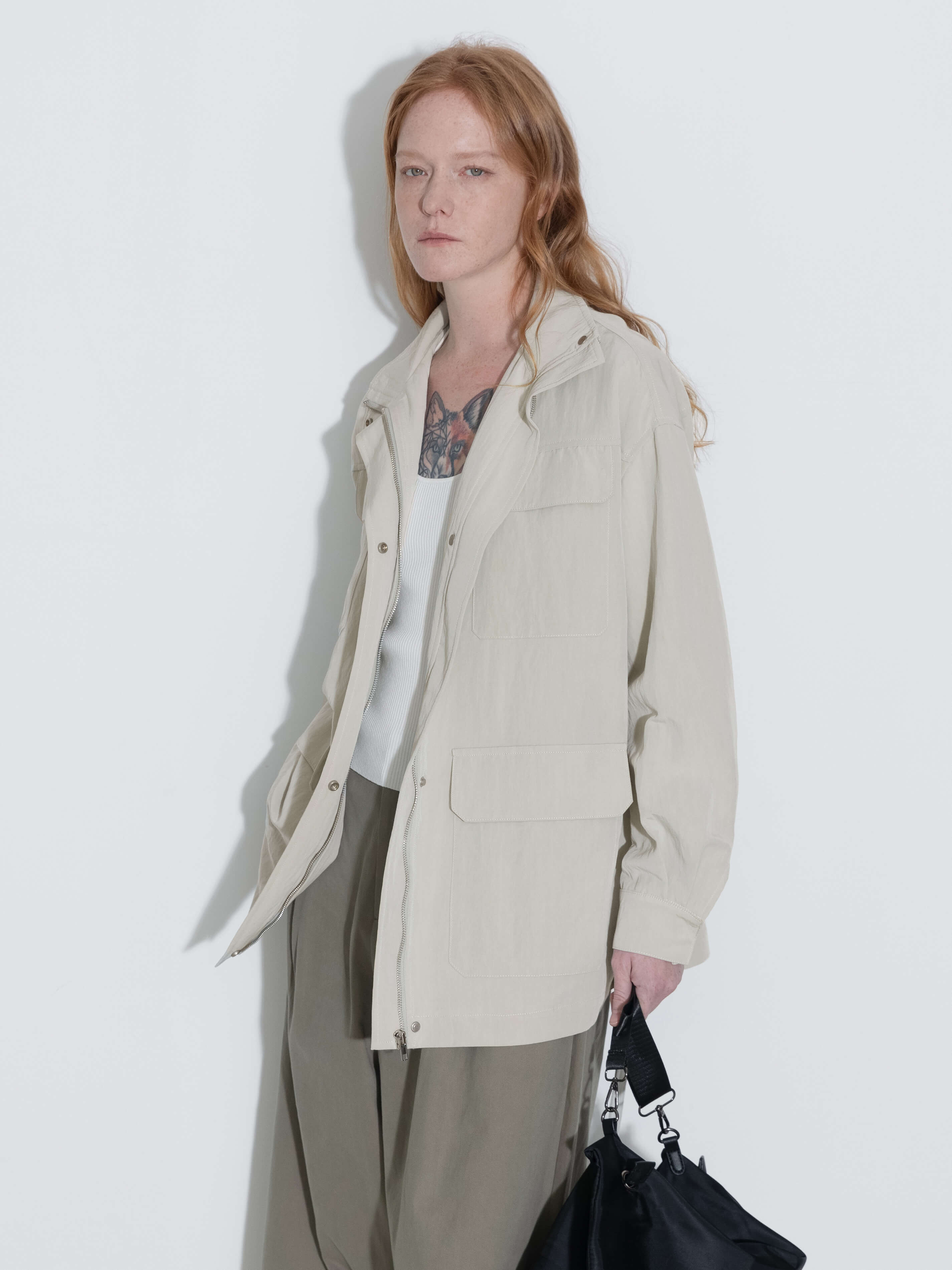 Oversized Funnel Neck Cropped Cargo Jacket-12