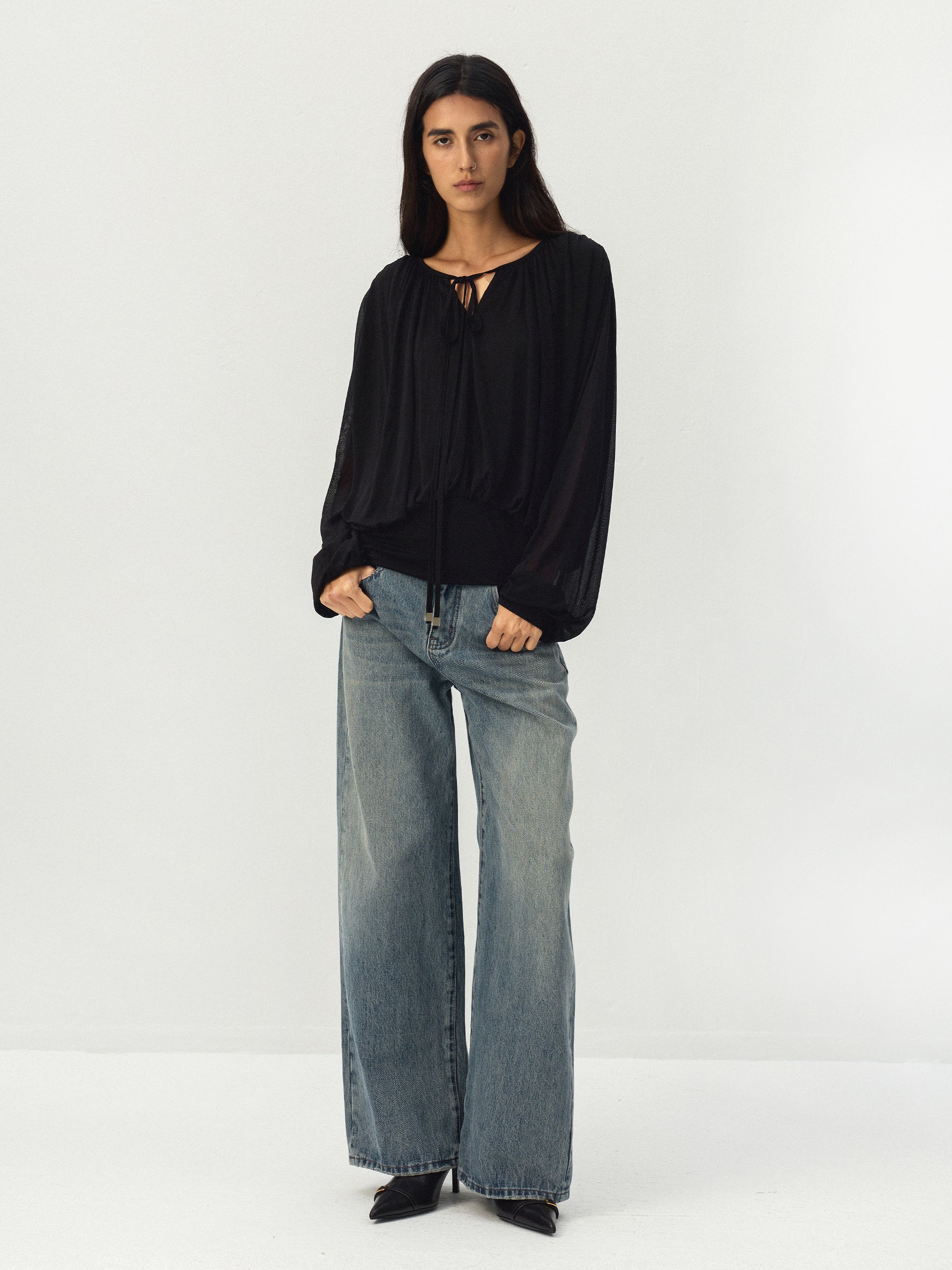 CUBIC Textured Wide Leg Jeans-4