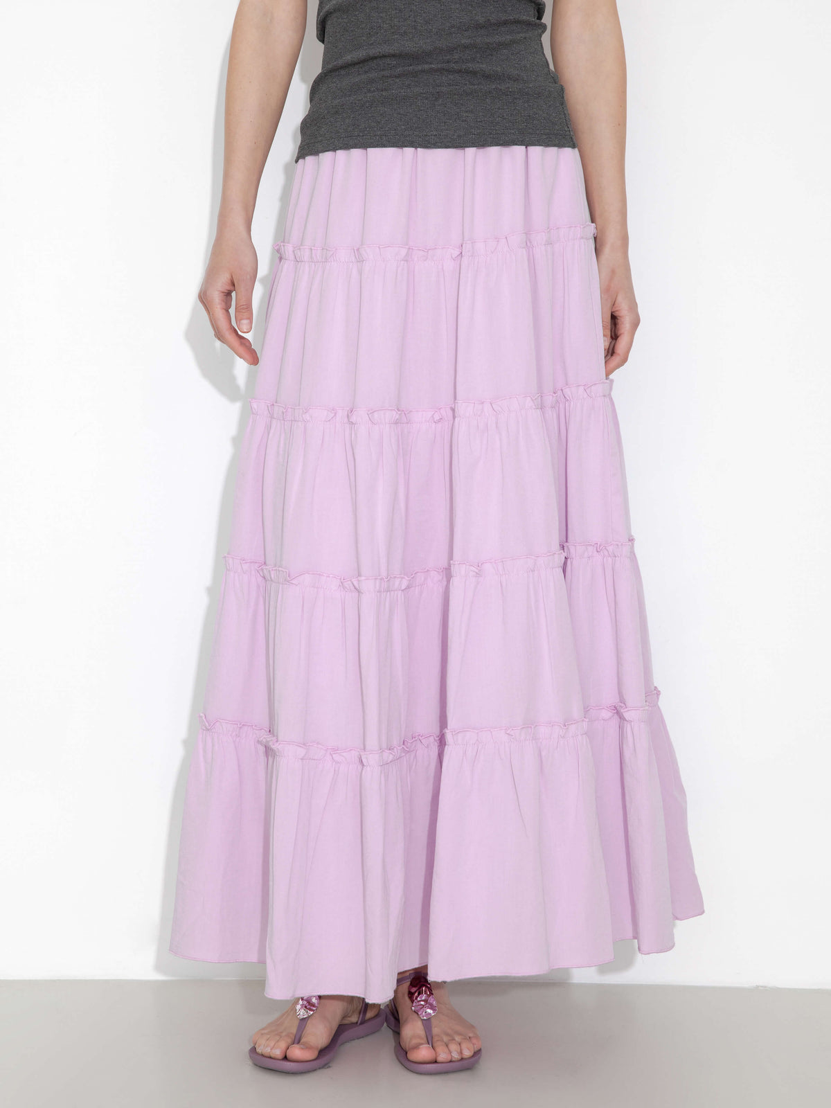 High-Waisted A-Line Maxi Flowy Skirt-4