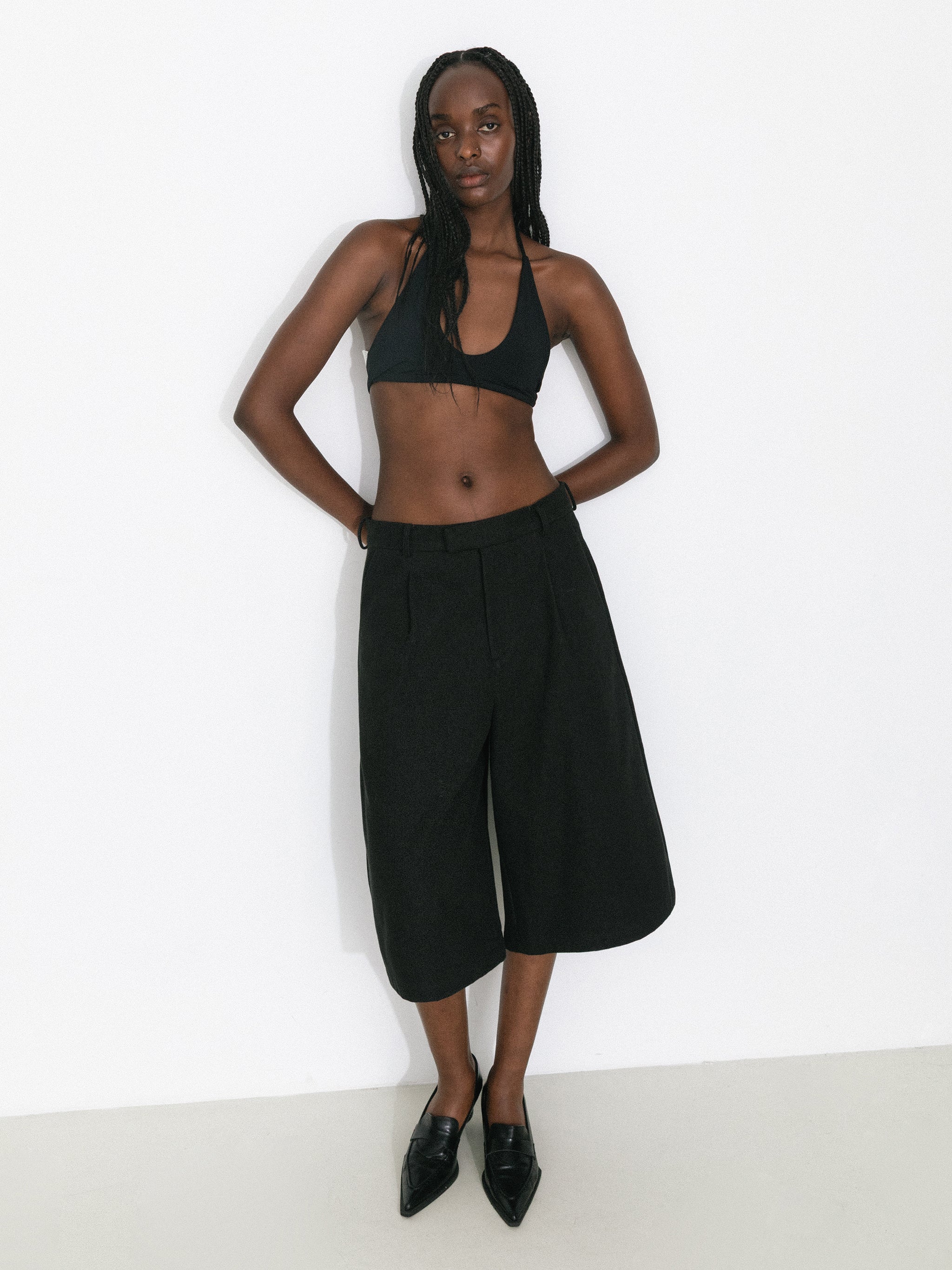 Casual A-Line Wide-Leg Cropped Blazer Pants-4