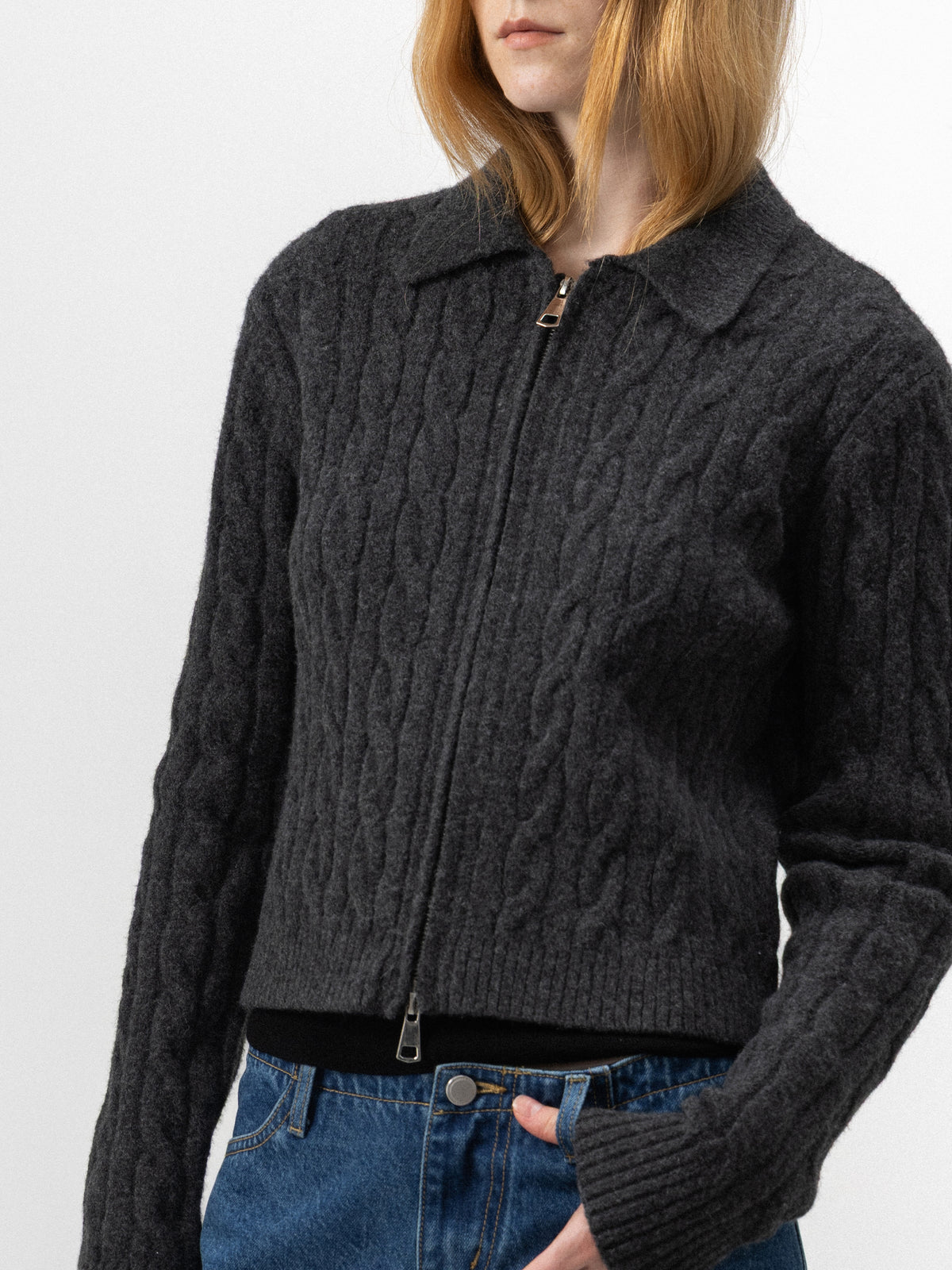 CUBIC Cable-Knit Zip-Up Cardigan-4